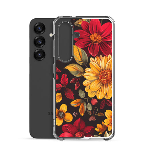 Autumn Bloom Floral Clear Case for Samsung Galaxy S25 – Warm Fall Flowers Protective Cover