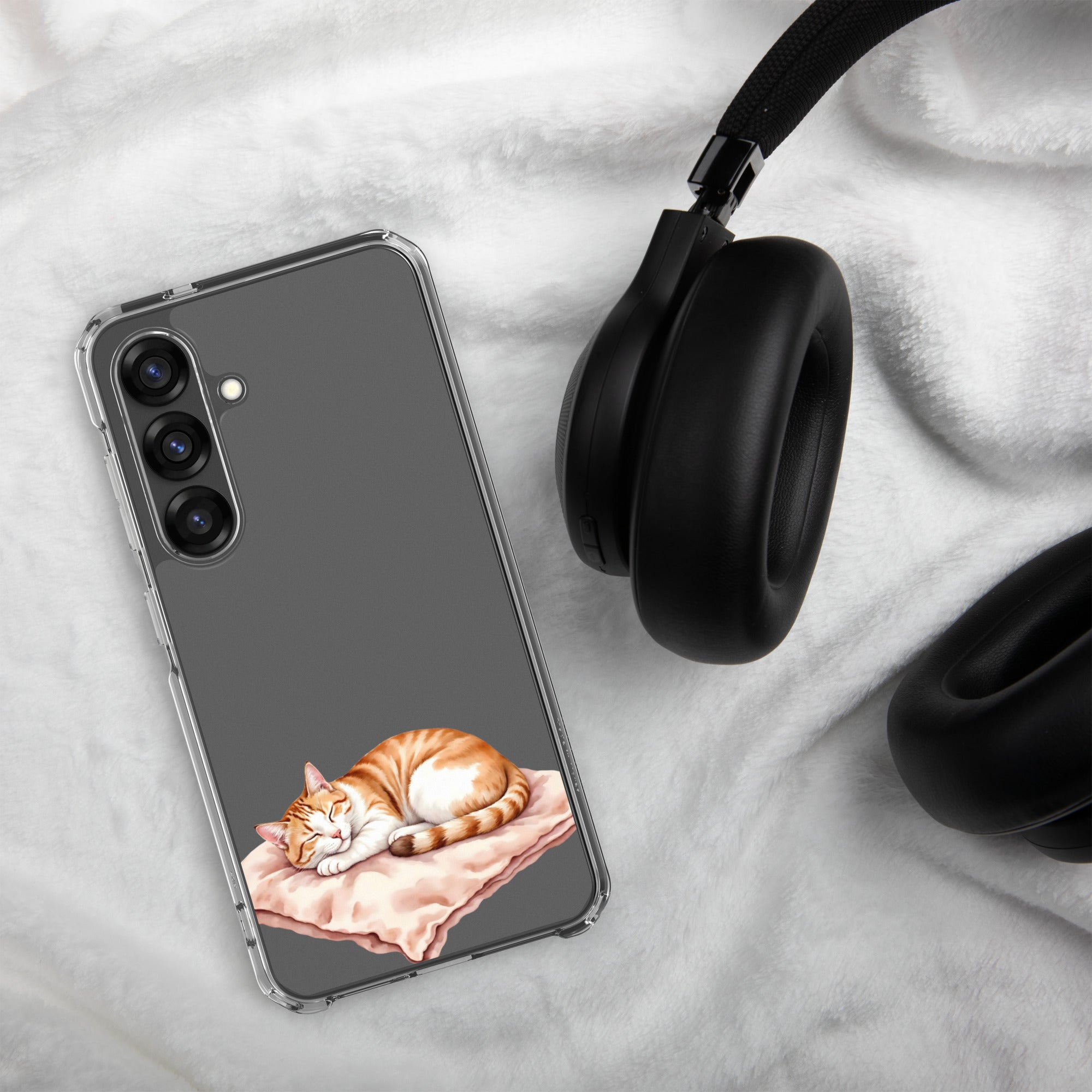 Sleeping Ginger Cat Clear Case for Samsung Galaxy S25 – Cozy Minimal Animal Protective Cover