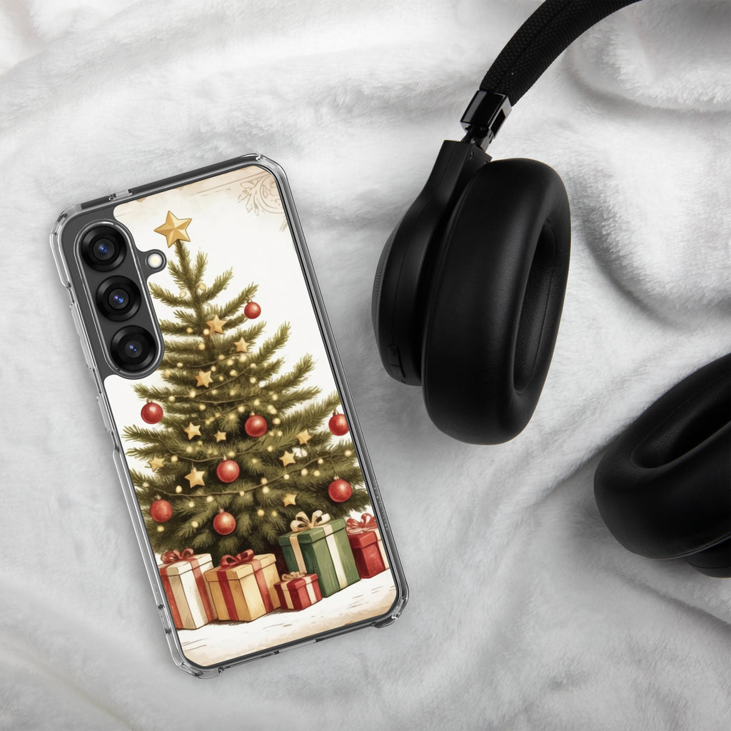 Christmas Tree with Gifts Clear Case for Samsung Galaxy S25 – Festive Holiday Protective Cover