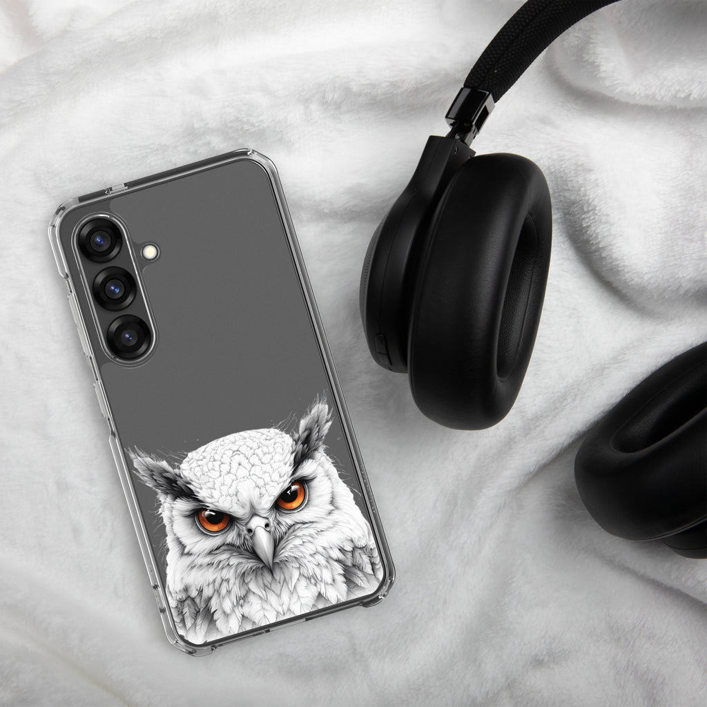 White Owl Illustration Clear Case for Samsung Galaxy S25 – Minimal Wildlife Protective Cover
