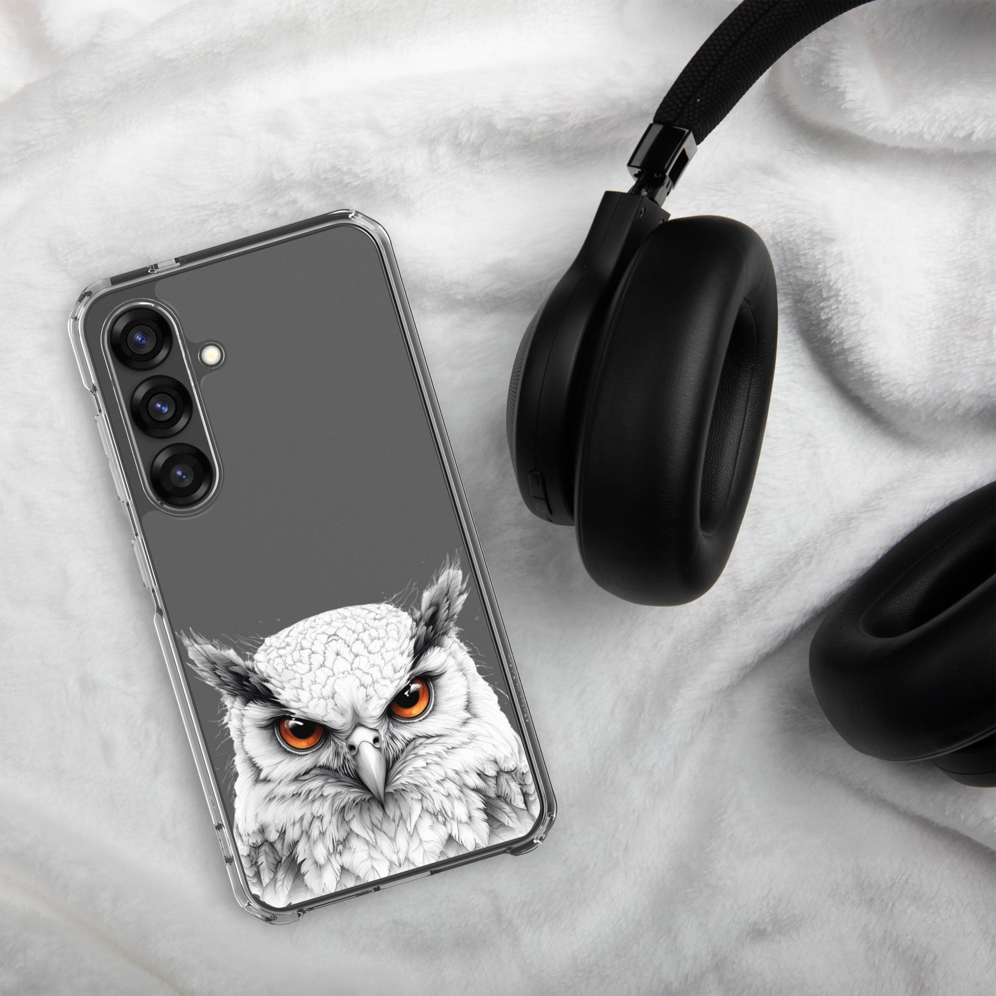 White Owl Illustration Clear Case for Samsung Galaxy S25 – Minimal Wildlife Protective Cover