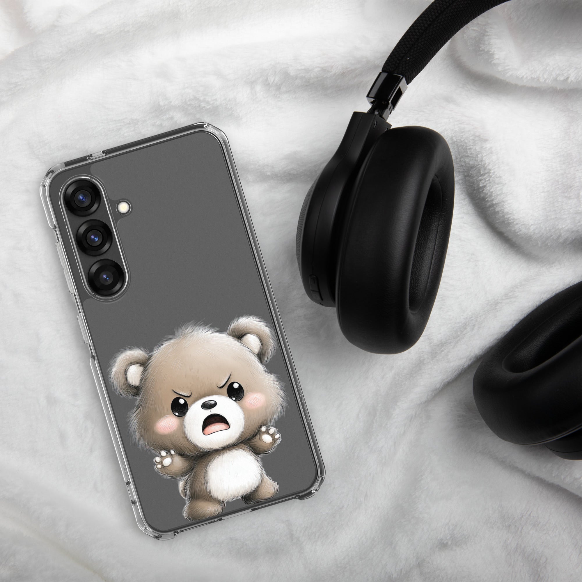 Cute Angry Bear Clear Case for Samsung Galaxy S25 – Playful Cartoon Protective Cover