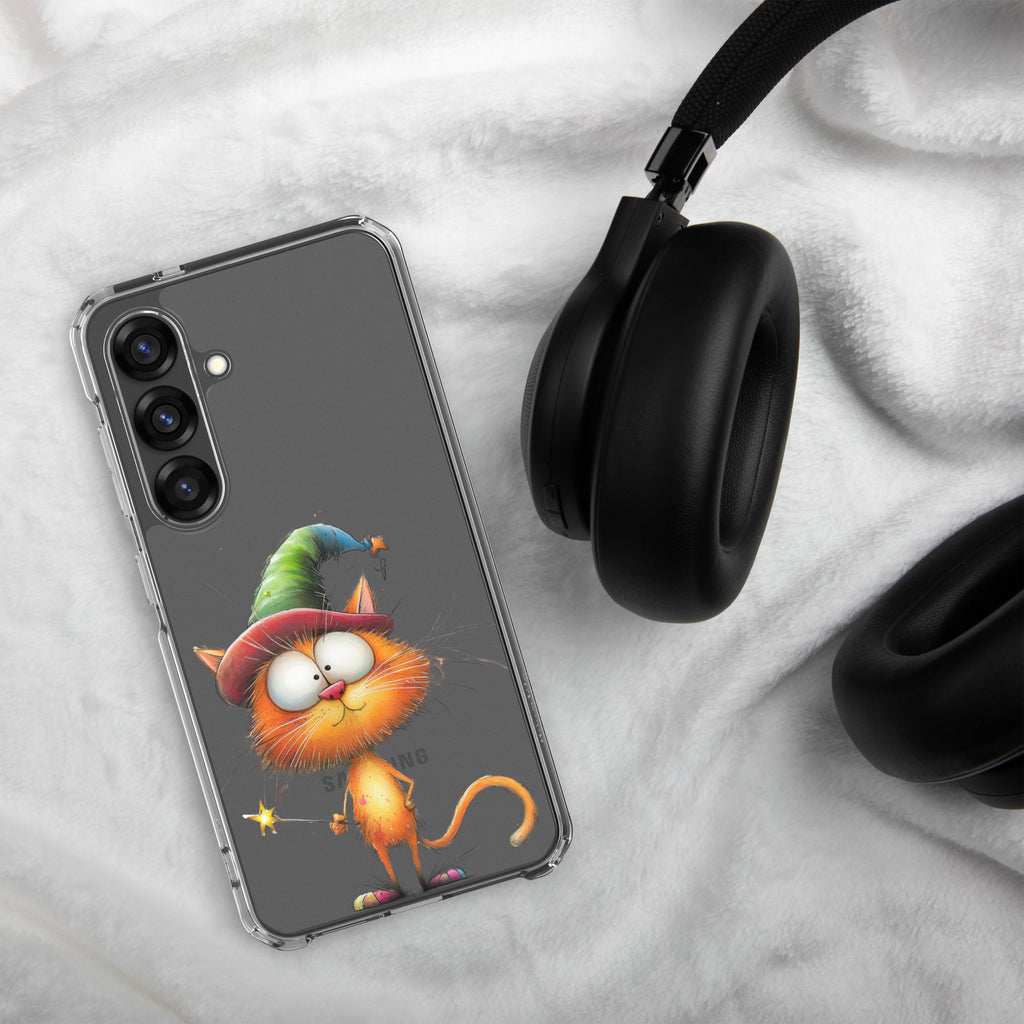 Wizard Cat Clear Case for Samsung Galaxy S25 – Cute Fantasy Protective Cover