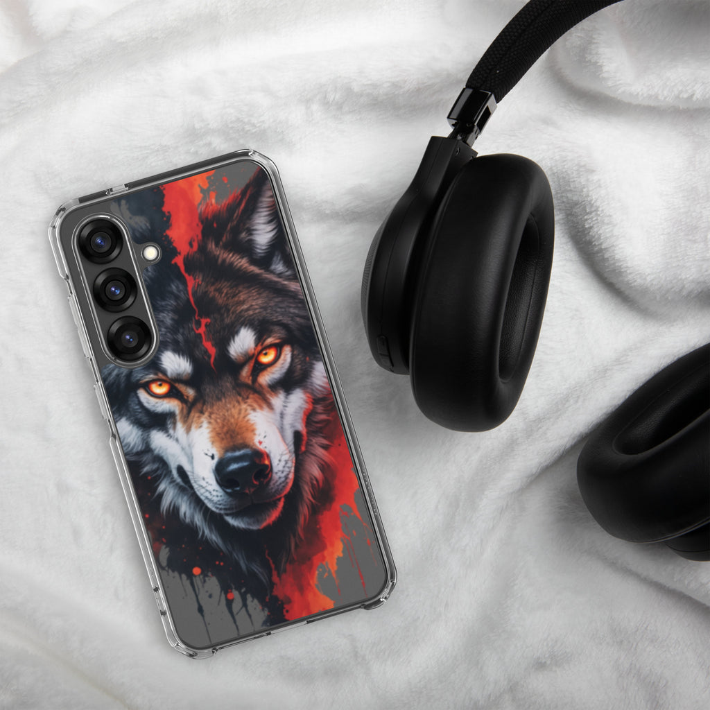 Fierce Wolf Portrait Clear Case for Samsung Galaxy S25 – Dark Animal Art Protective Cover