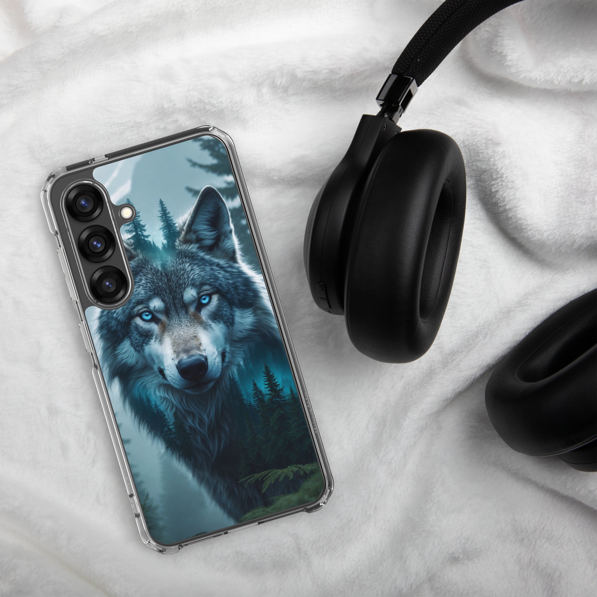 Mystic Forest Wolf Clear Case for Samsung Galaxy S25 – Dark Nature Art Protective Cover