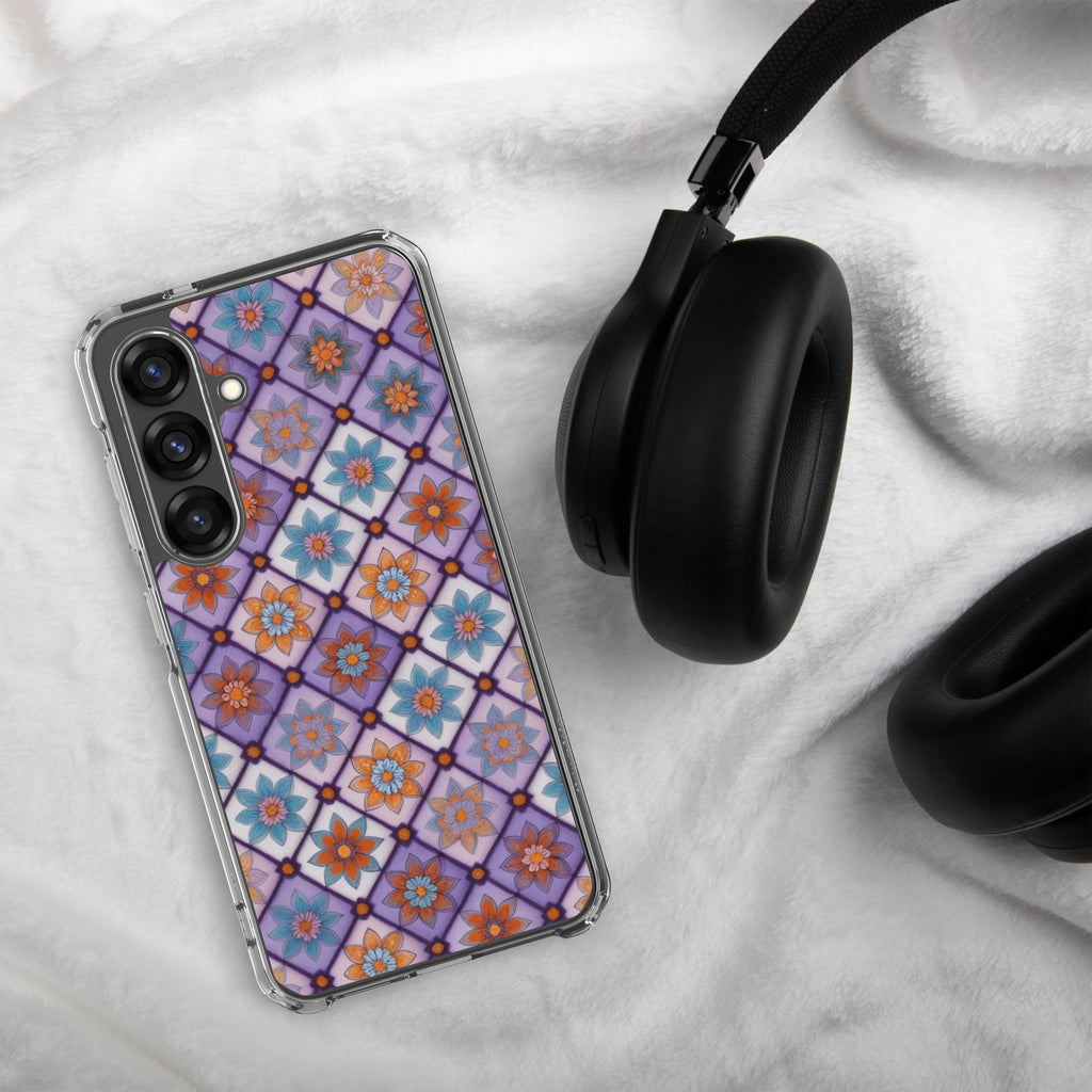 Geometric Floral Pattern Clear Case for Samsung Galaxy S25 – Colorful Mosaic Protective Cover