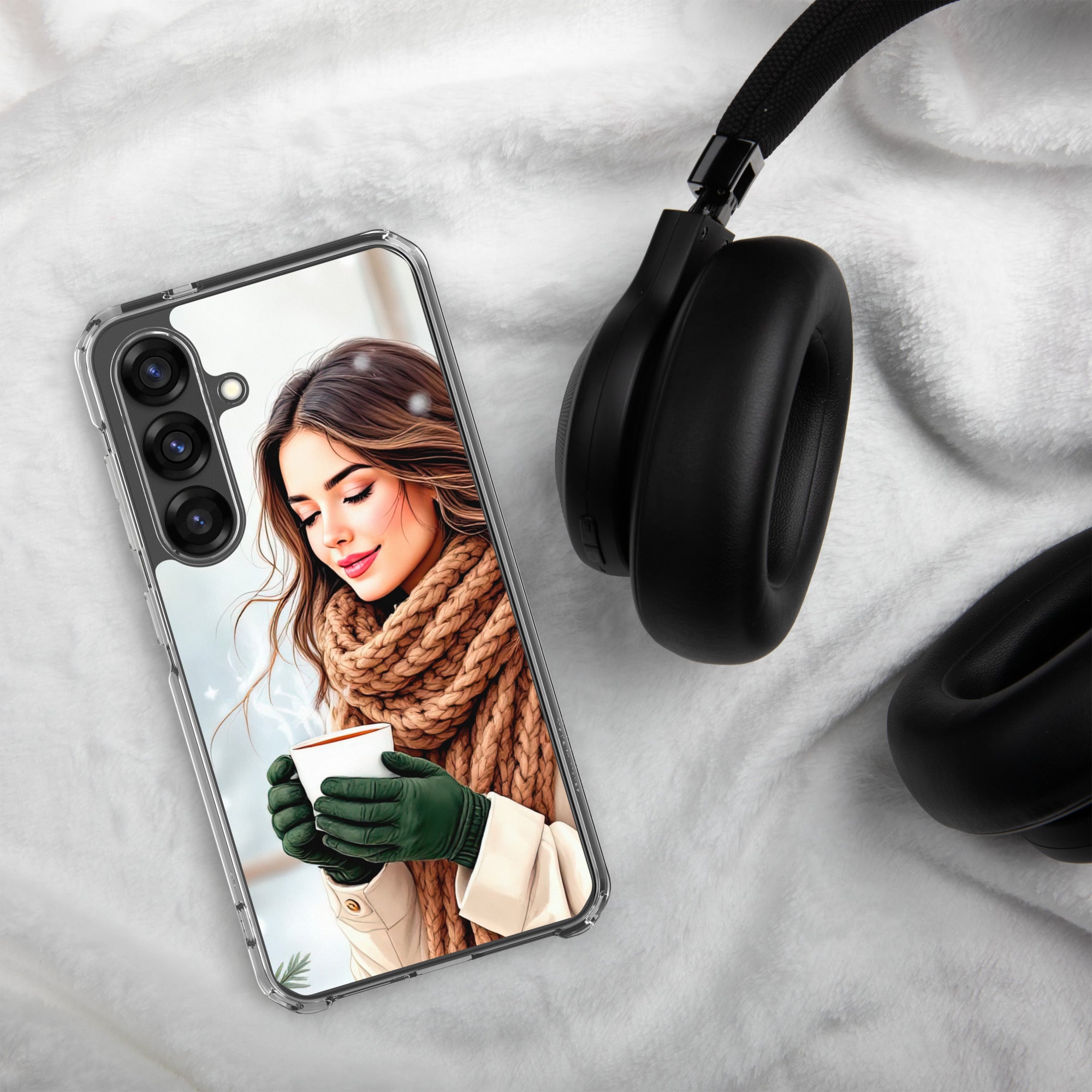 Winter Coffee Moment Clear Case for Samsung Galaxy S25 – Cozy Portrait Protective Cover