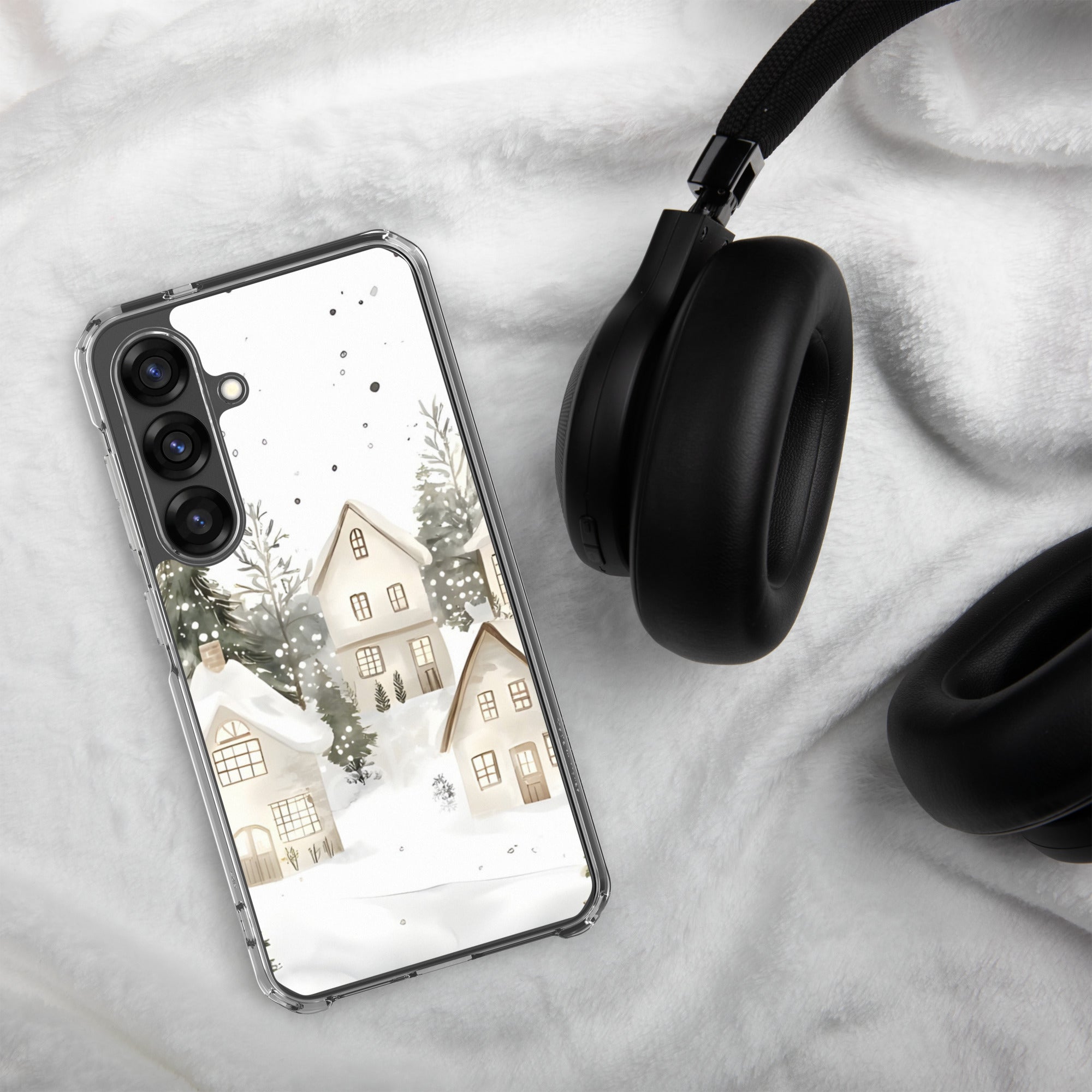 Snowy Winter Village Clear Case for Samsung Galaxy S25 – Cozy Holiday Protective Cover