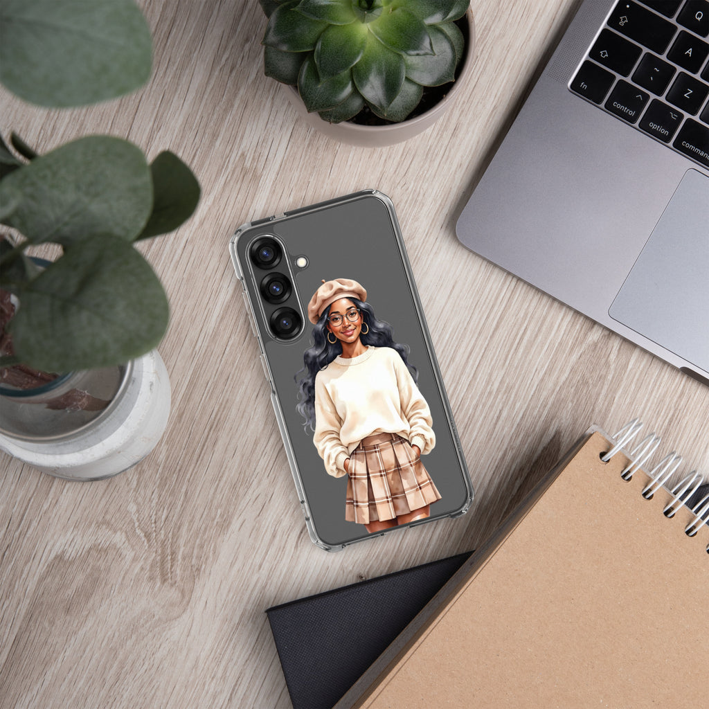 Chic Autumn Portrait Clear Case for Samsung Galaxy S25 – Elegant Minimalist Protective Cover
