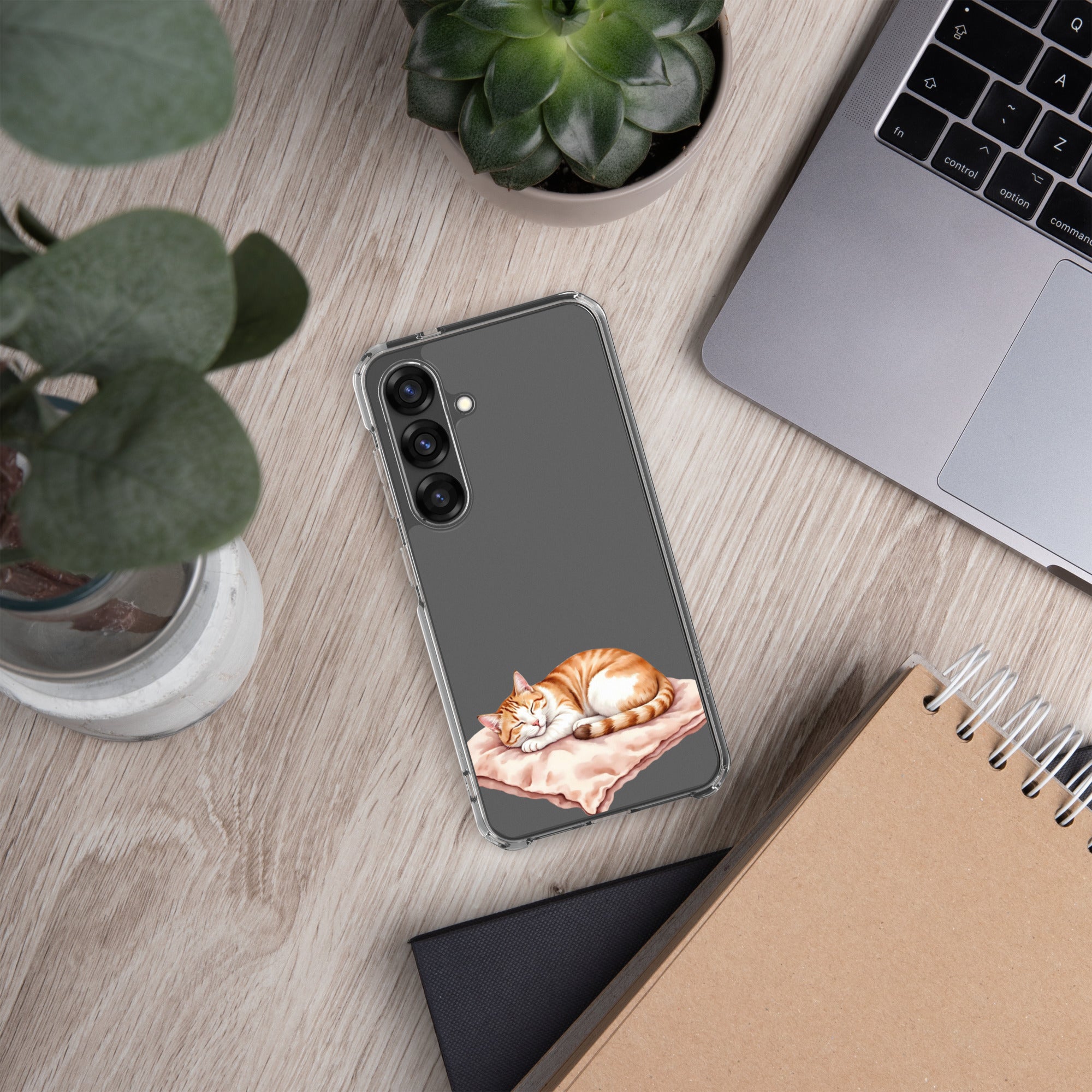 Sleeping Ginger Cat Clear Case for Samsung Galaxy S25 – Cozy Minimal Animal Protective Cover