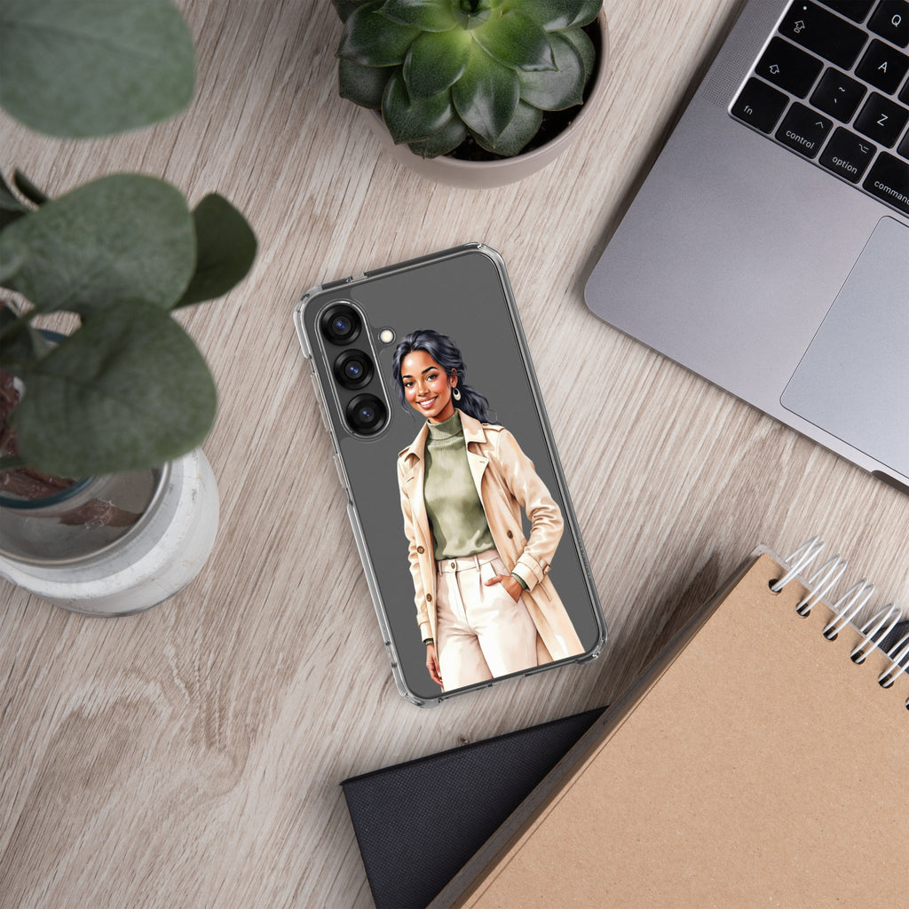 Elegant Fashion Woman Clear Case for Samsung Galaxy S25 – Modern Illustration Protective Cover