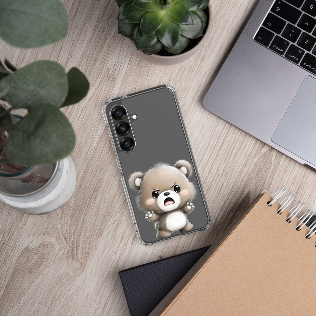 Cute Angry Bear Clear Case for Samsung Galaxy S25 – Playful Cartoon Protective Cover