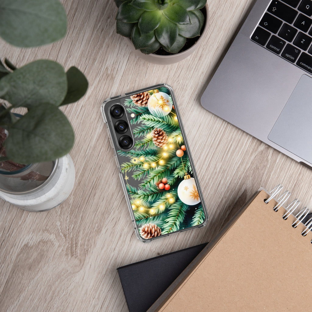 Christmas Pine Branches Clear Case for Samsung Galaxy S25 – Festive Winter Protective Cover