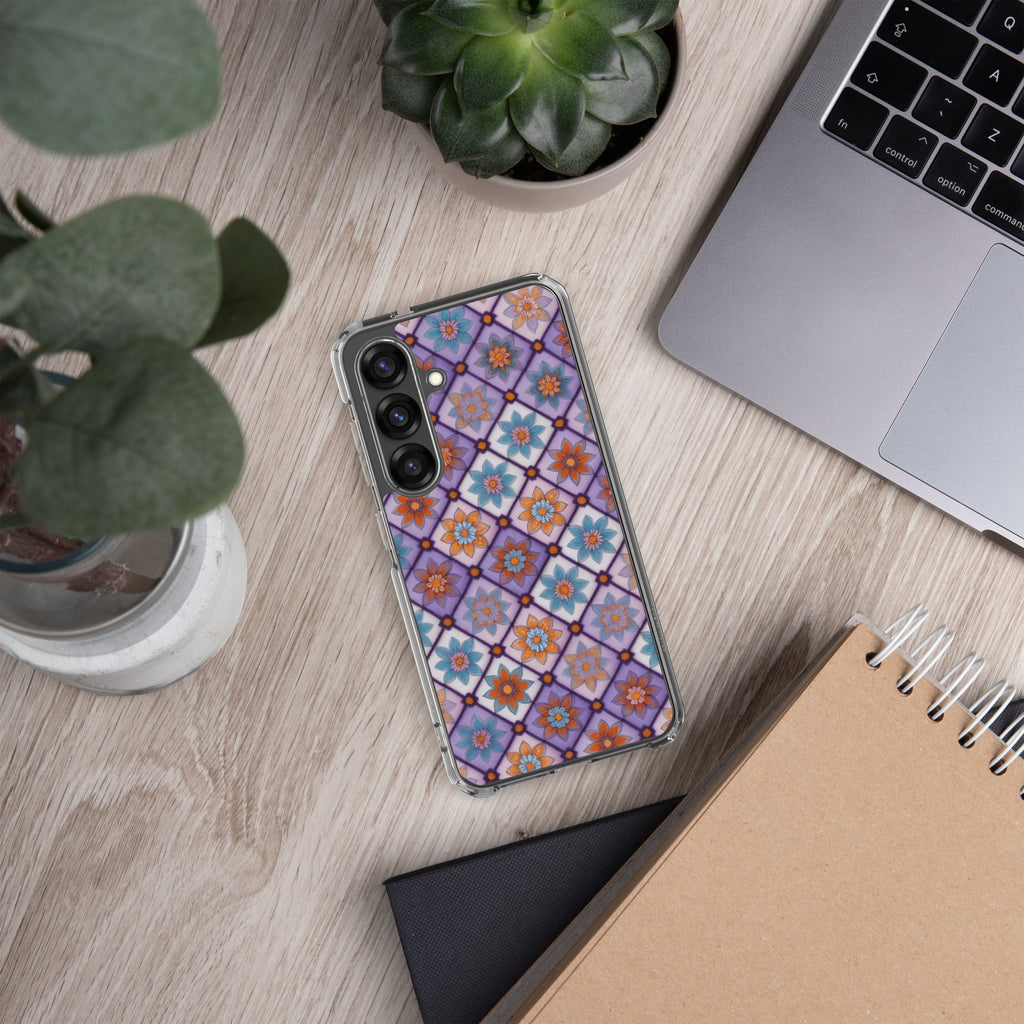 Geometric Floral Pattern Clear Case for Samsung Galaxy S25 – Colorful Mosaic Protective Cover