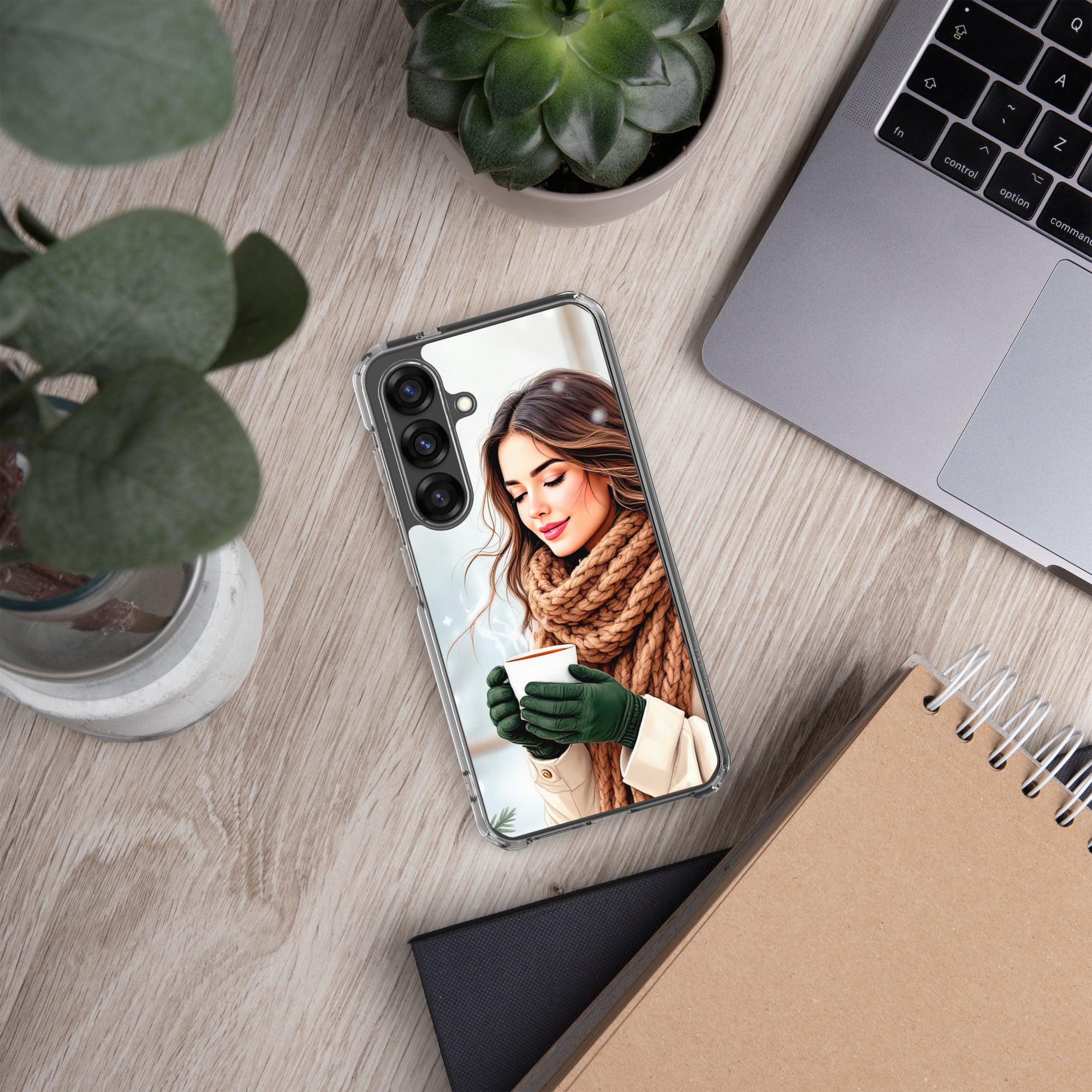 Winter Coffee Moment Clear Case for Samsung Galaxy S25 – Cozy Portrait Protective Cover