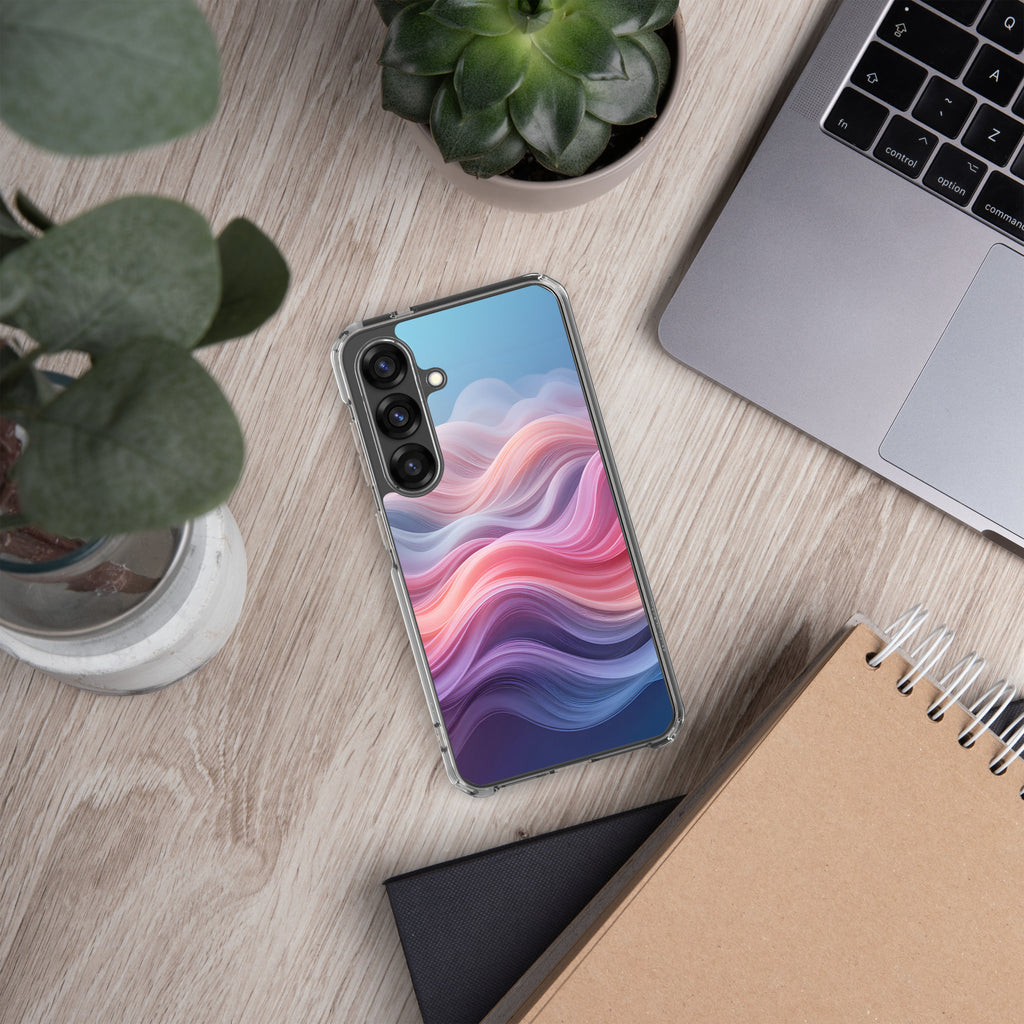 Abstract Pink & Blue Waves Dream Clear Case for Samsung Galaxy S25 – Modern Gradient Protective Cover