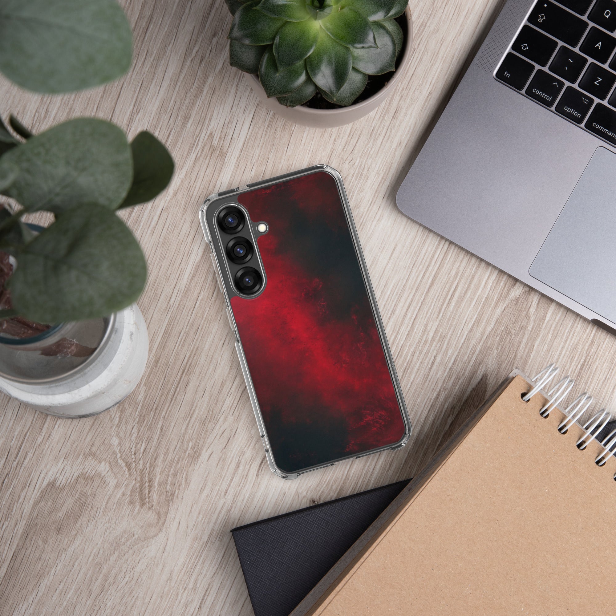 Dark Red Abstract Clear Case for Samsung Galaxy S25 – Minimalist Textured Protective Cover