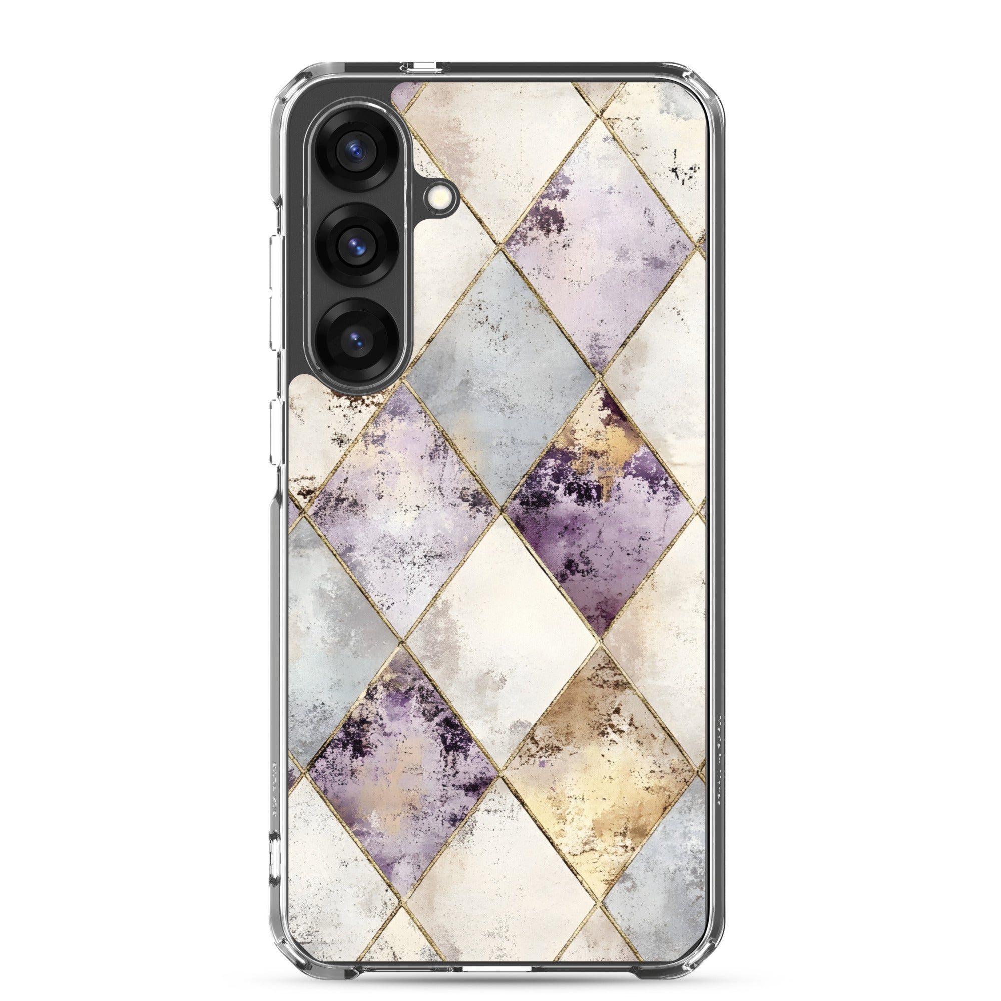 Golden Harlequin Damask Clear Case for Samsung Galaxy S25 Plus – Elegant Geometric Gold Pattern Protective Cover