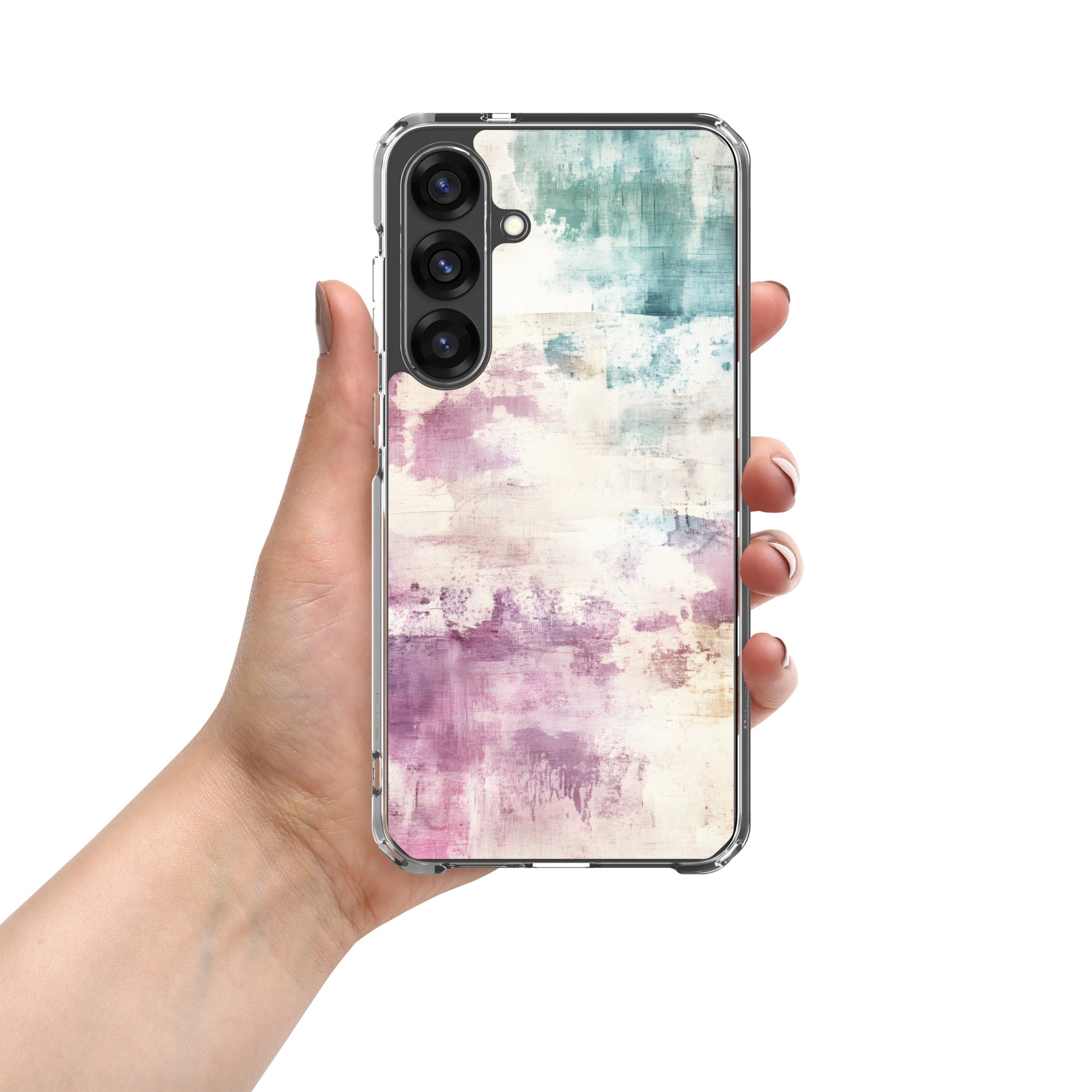 Soft Abstract Pastel Clear Case for Samsung Galaxy S25 Plus – Modern Watercolor Protective Cover