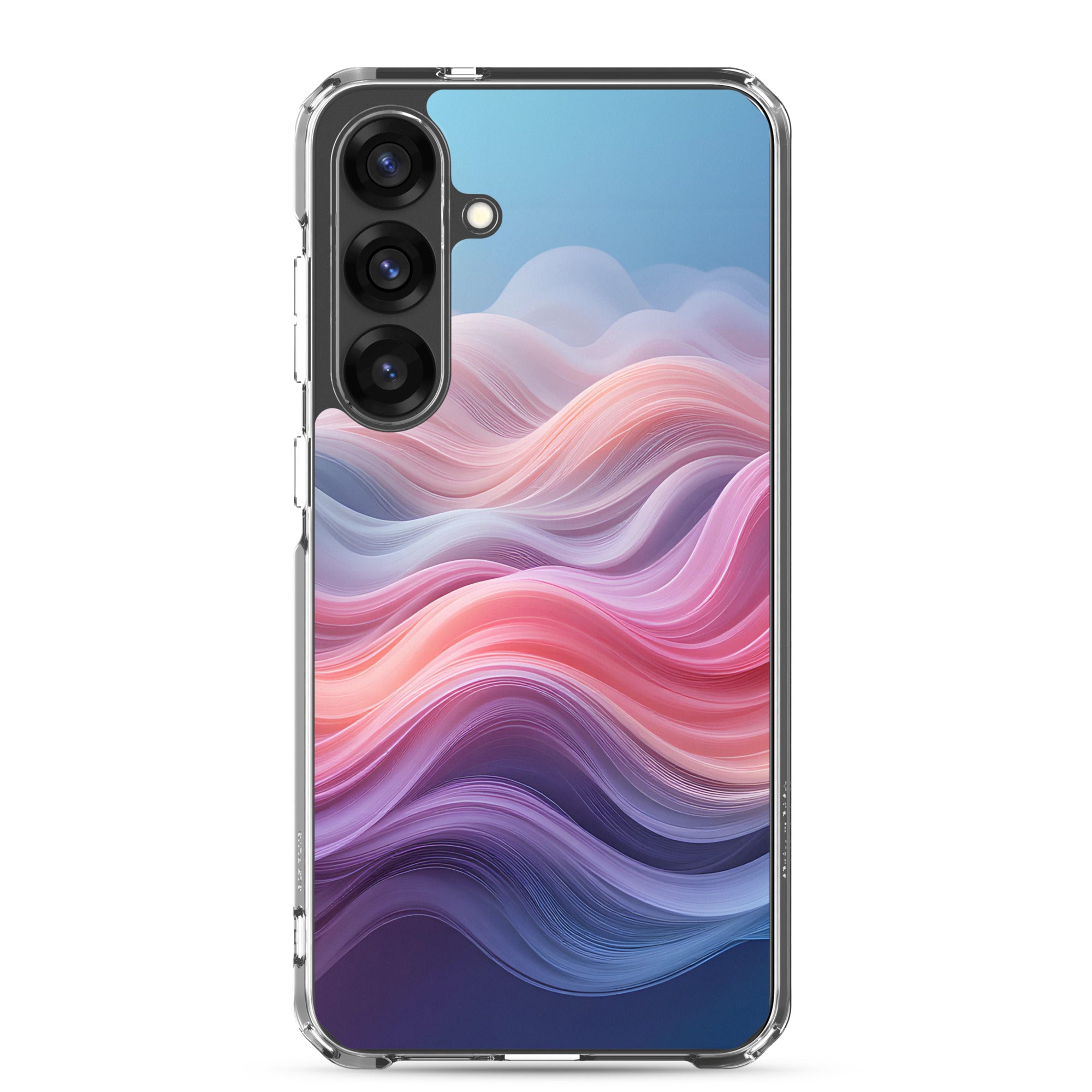 Abstract Pink & Blue Waves Dream Clear Case for Samsung Galaxy S25 Plus – Modern Gradient Protective Cover