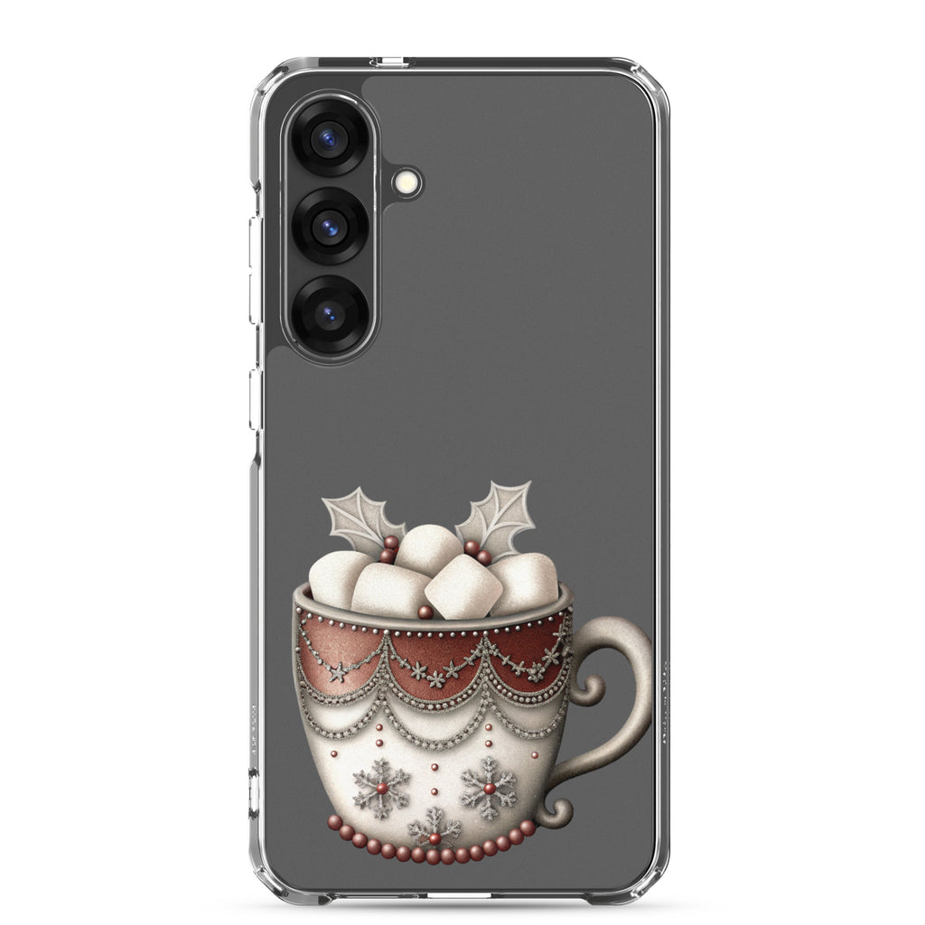 Festive Winter Mug Clear Case for Samsung Galaxy S25 Plus – Cozy Holiday Hot Cocoa Protective Cover