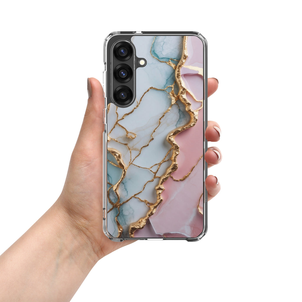 Pastel Marble Gold Clear Case for Samsung Galaxy S25 Plus – Elegant Abstract Protective Cover