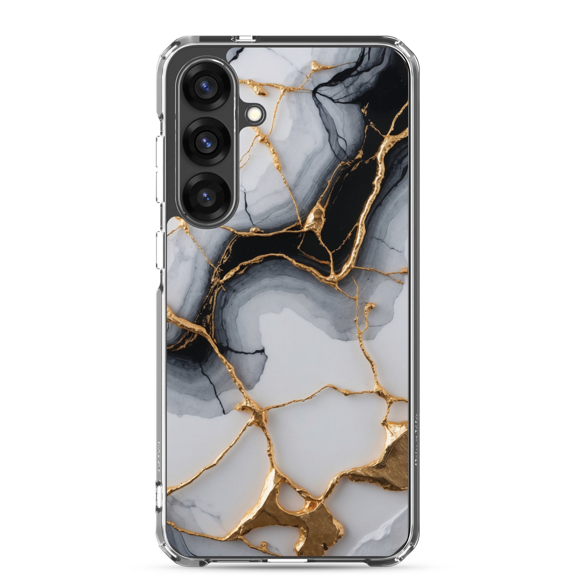 Black & White Marble Gold Clear Case for Samsung Galaxy S25 Plus – Elegant Marble Protective Cover