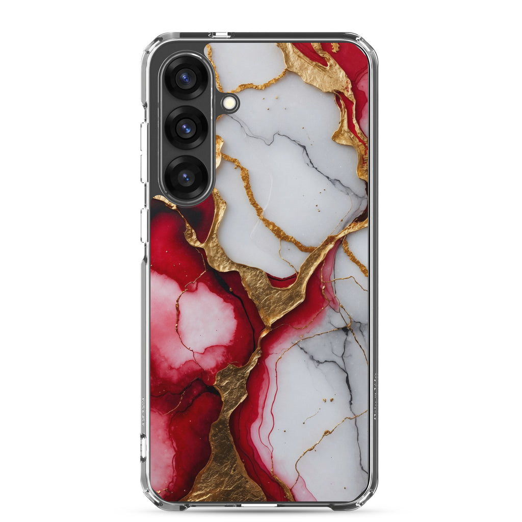 Red Marble Gold Veins Clear Case for Samsung Galaxy S25 Plus – Luxury Abstract Protective Cover