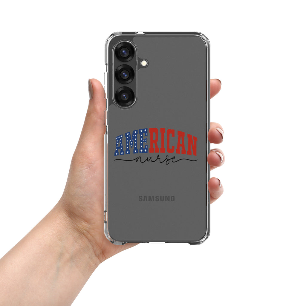 American Nurse Typography Clear Case for Samsung Galaxy S25 Plus – Patriotic Profession Protective Cover