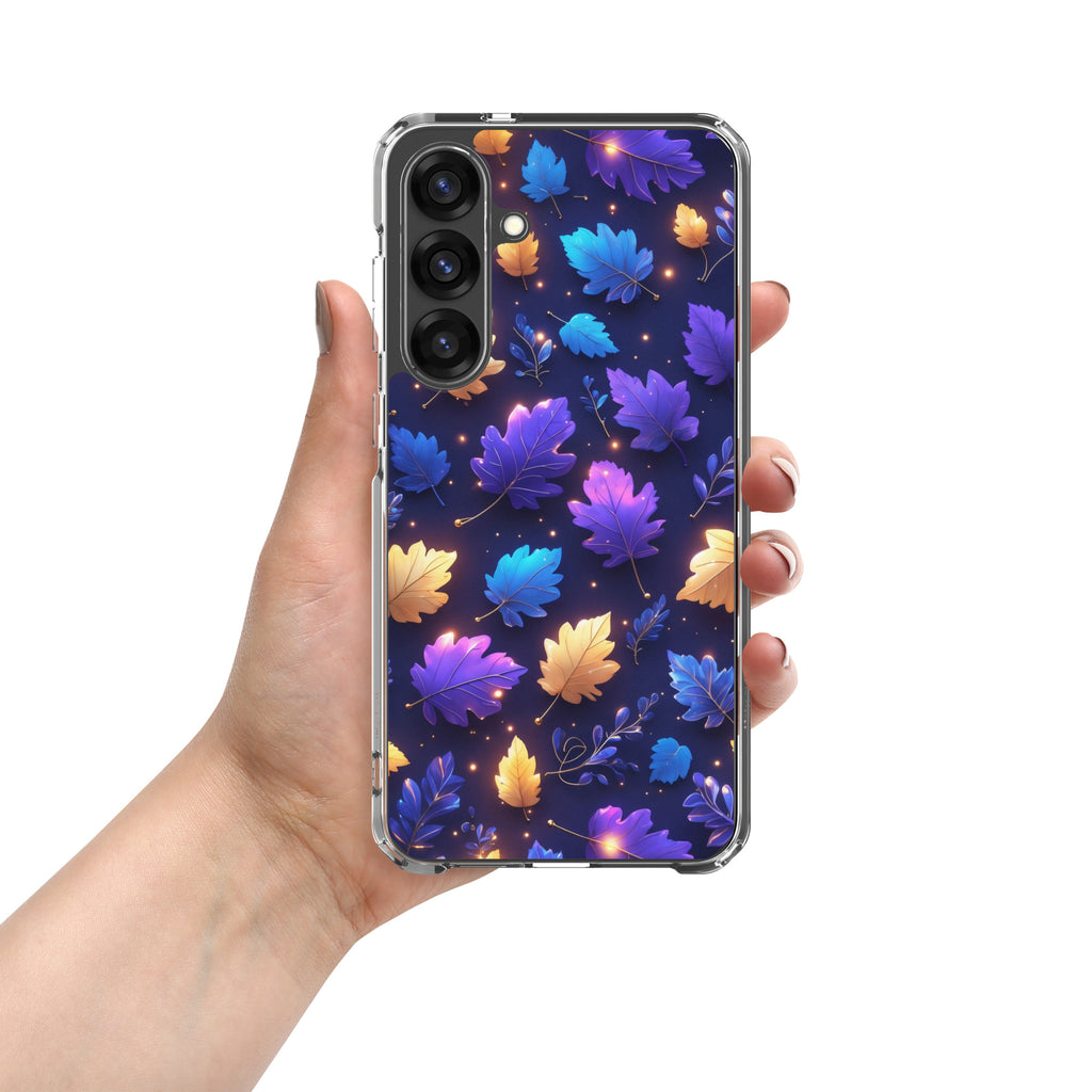 Glowing Autumn Leaves Clear Case for Samsung Galaxy S25 Plus – Colorful Night Nature Protective Cover