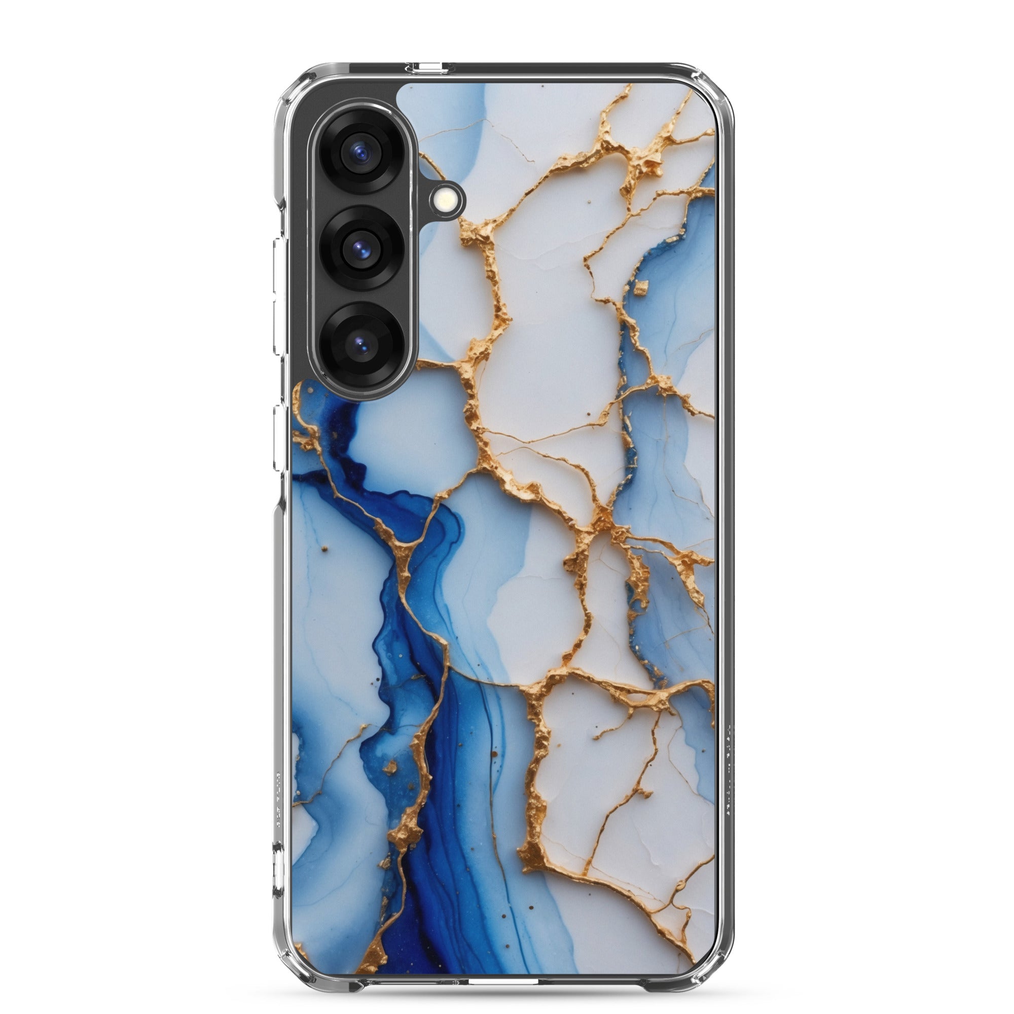Blue Marble Gold Veins Clear Case for Samsung Galaxy S25 Plus – Elegant Stone Protective Cover
