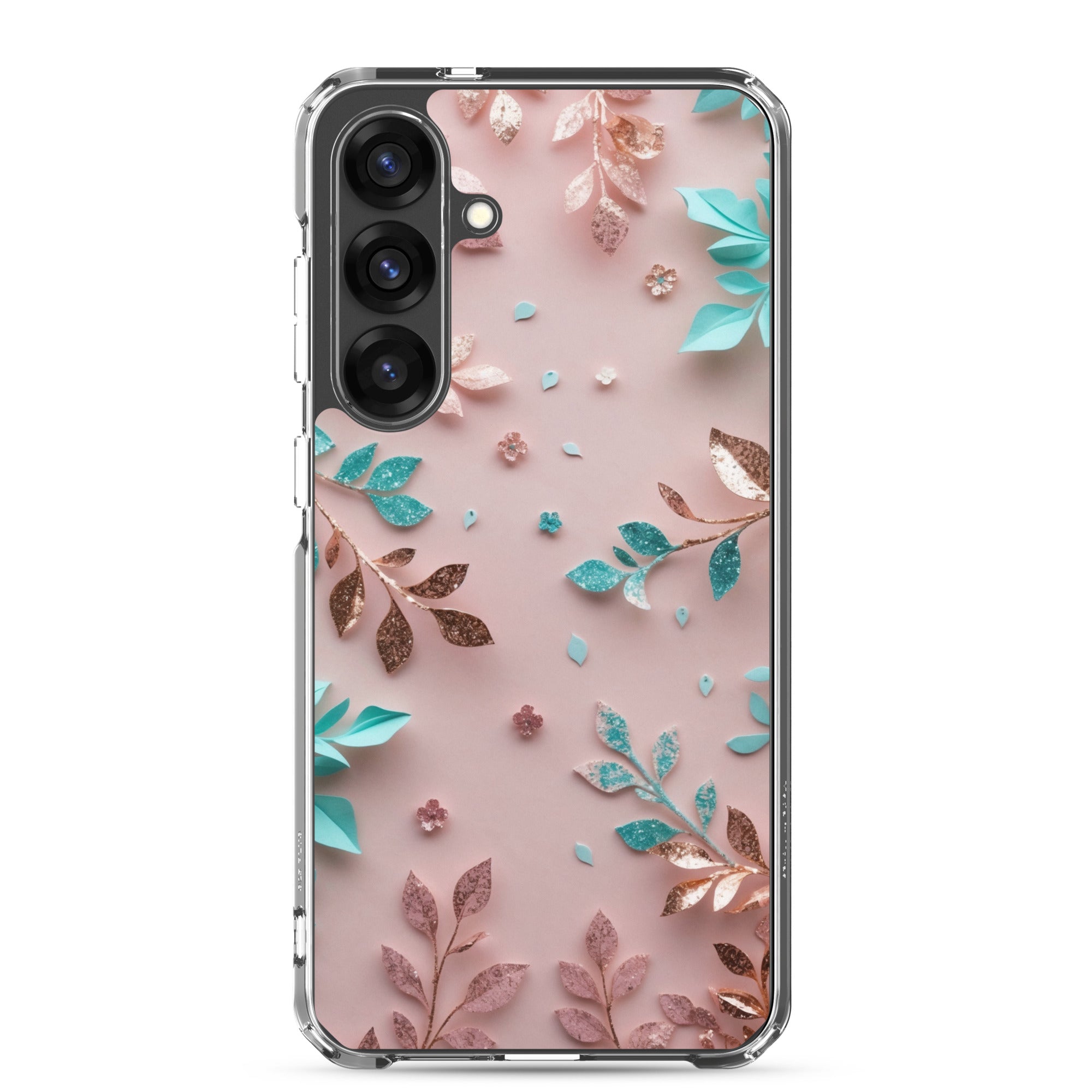 Pastel Floral Leaves Clear Case for Samsung Galaxy S25 Plus – Soft Elegant Protective Cover