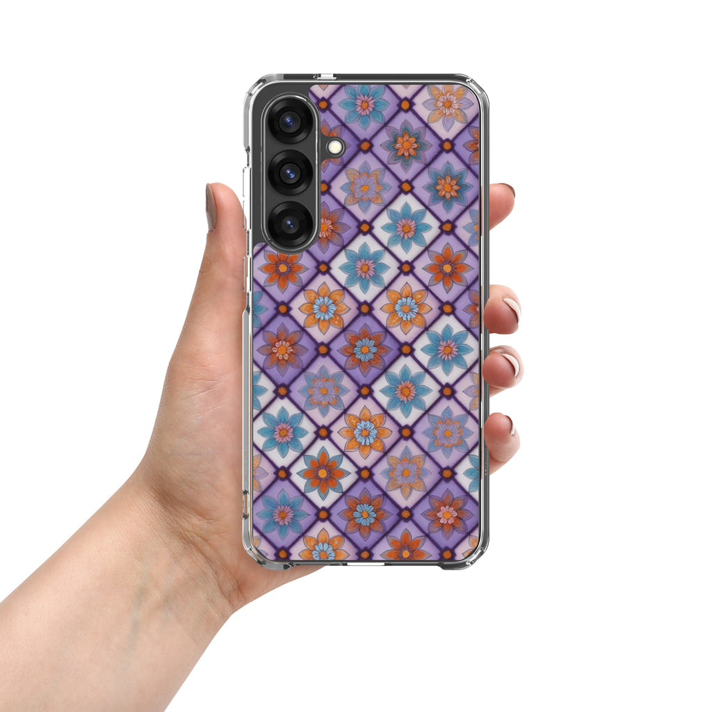 Geometric Floral Pattern Clear Case for Samsung Galaxy S25 Plus – Colorful Mosaic Protective Cover