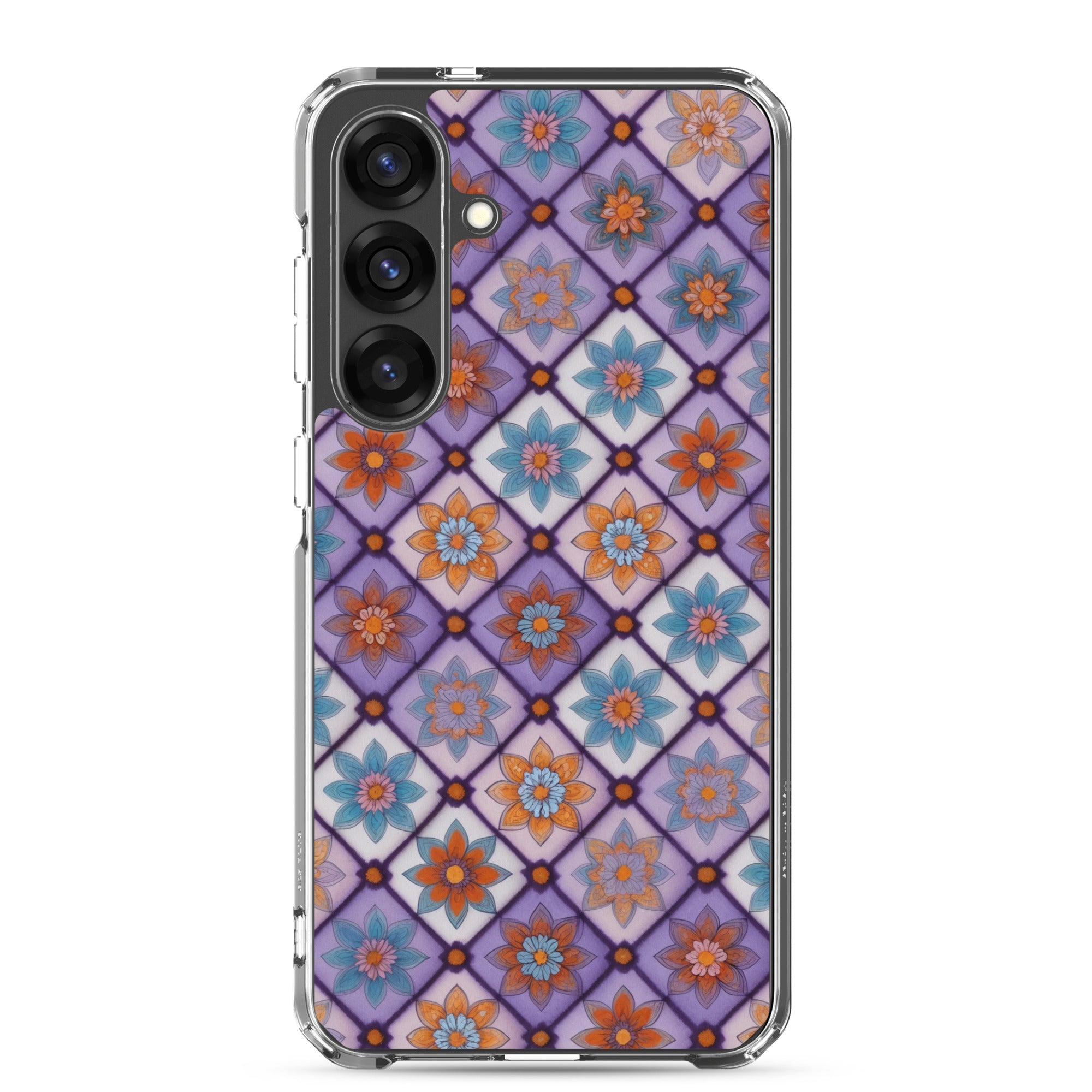 Geometric Floral Pattern Clear Case for Samsung Galaxy S25 Plus – Colorful Mosaic Protective Cover