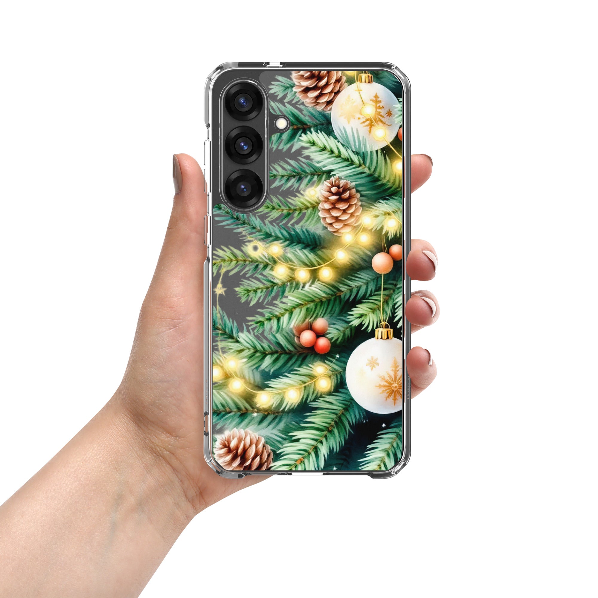 Christmas Pine Branches Clear Case for Samsung Galaxy S25 Plus – Festive Winter Protective Cover