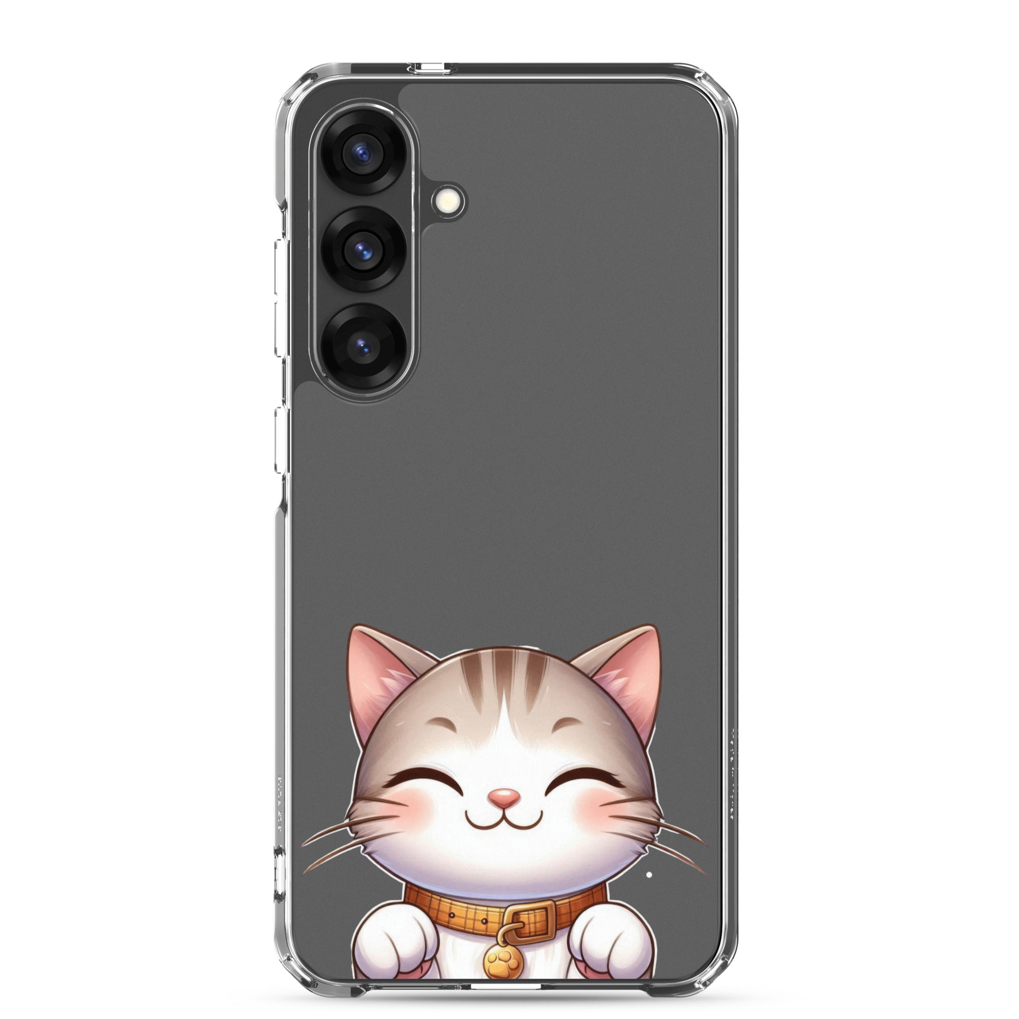 Cute Smiling Cat Clear Case for Samsung Galaxy S25 Plus – Minimal Kawaii Protective Cover
