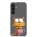 Cute Cat in a Cup Clear Case for Samsung Galaxy S25 Plus – Playful Illustrated Protective Cover