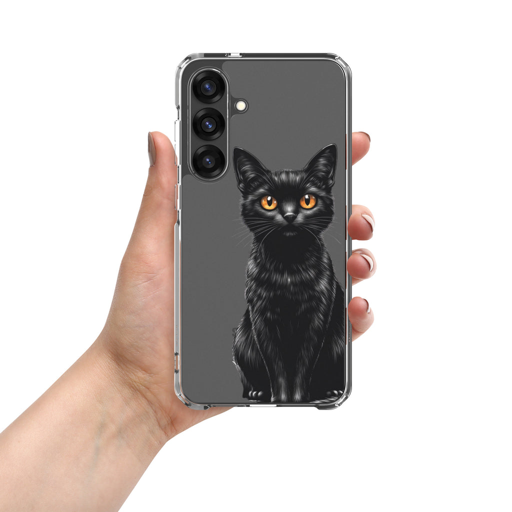 Black Cat Clear Case for Samsung Galaxy S25 Plus – Elegant Minimal Protective Cover