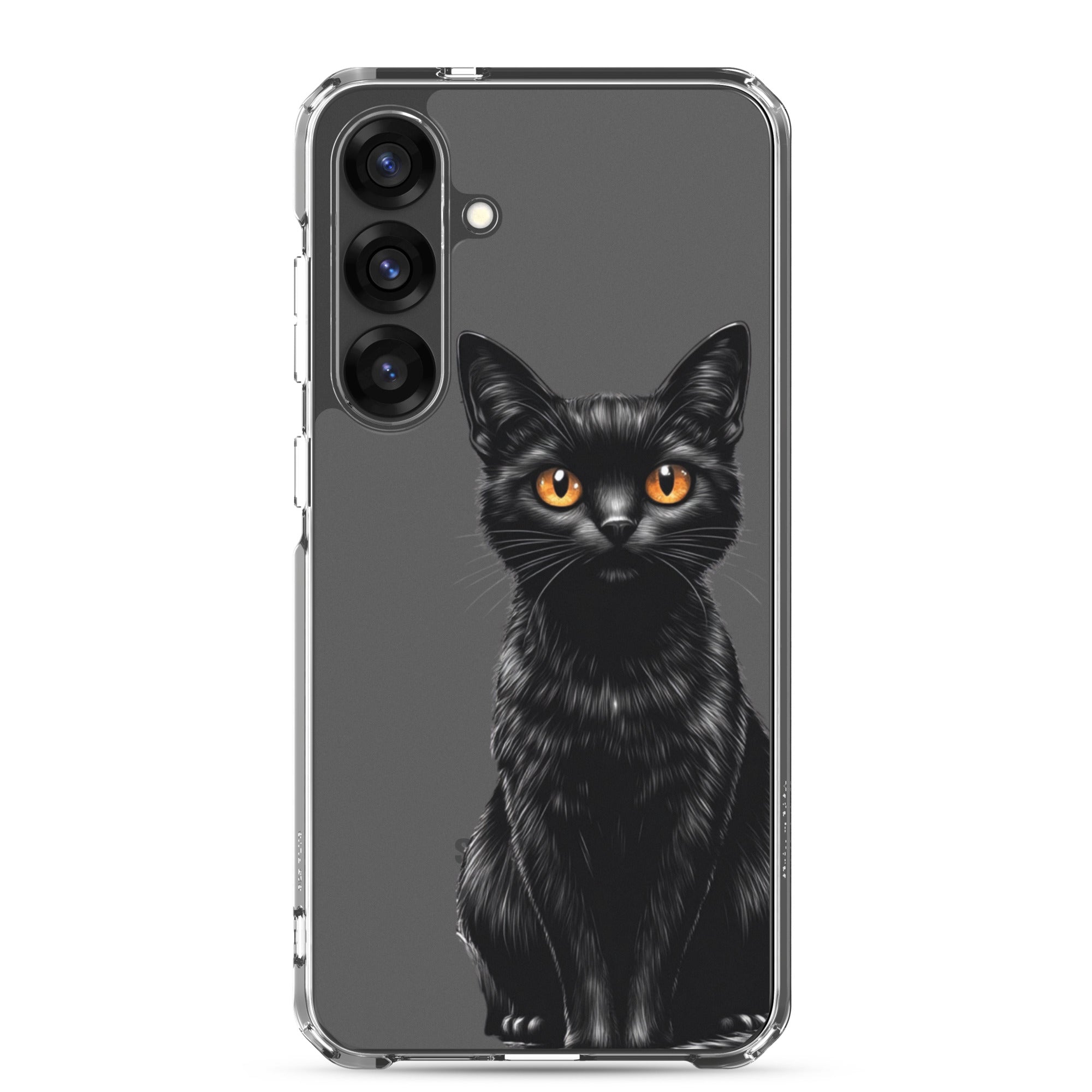 Black Cat Clear Case for Samsung Galaxy S25 Plus – Elegant Minimal Protective Cover