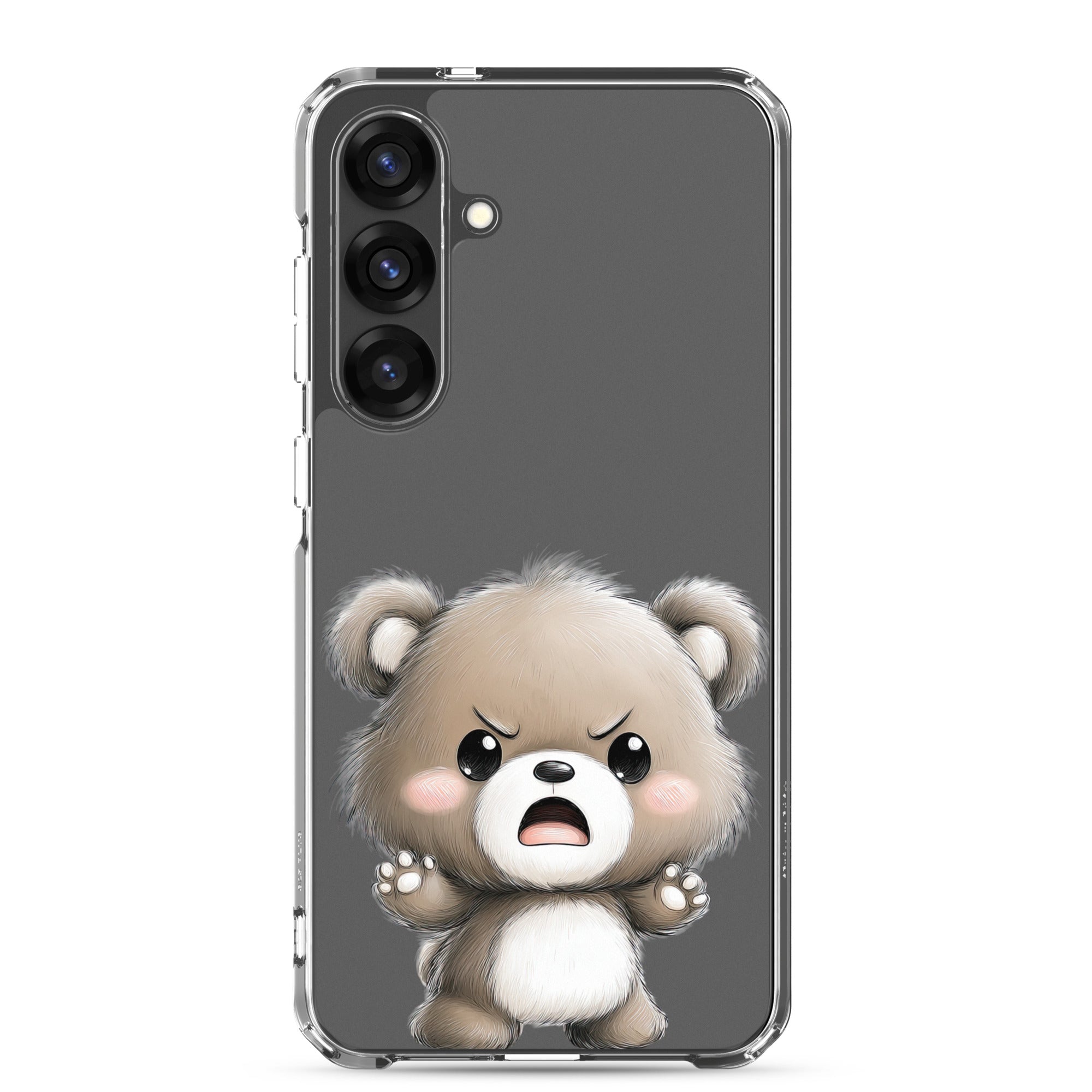 Cute Angry Bear Clear Case for Samsung Galaxy S25 Plus – Playful Cartoon Protective Cover