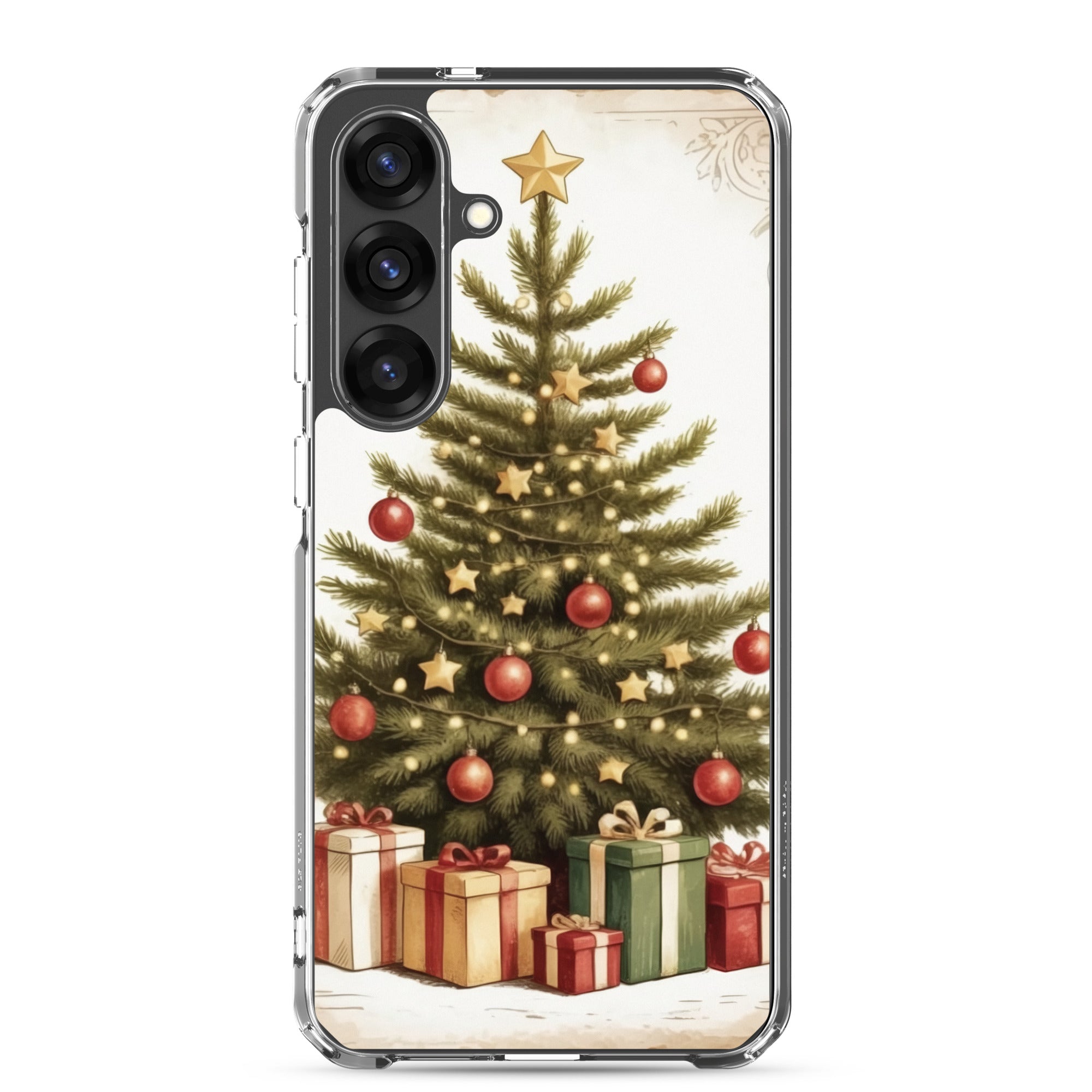 Christmas Tree with Gifts Clear Case for Samsung Galaxy S25 Plus – Festive Holiday Protective Cover