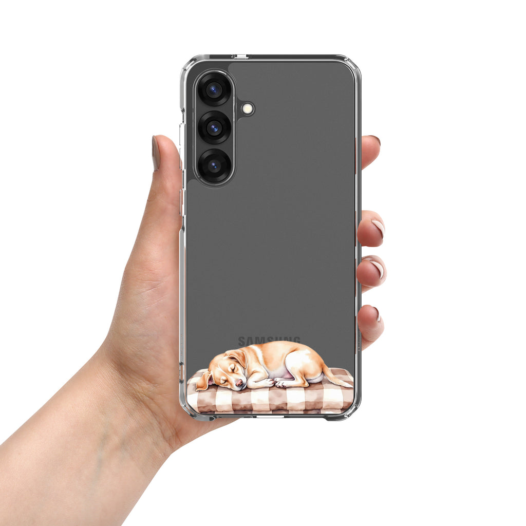 Sleeping Puppy Clear Case for Samsung Galaxy S25 Plus – Cozy Minimal Pet Protective Cover