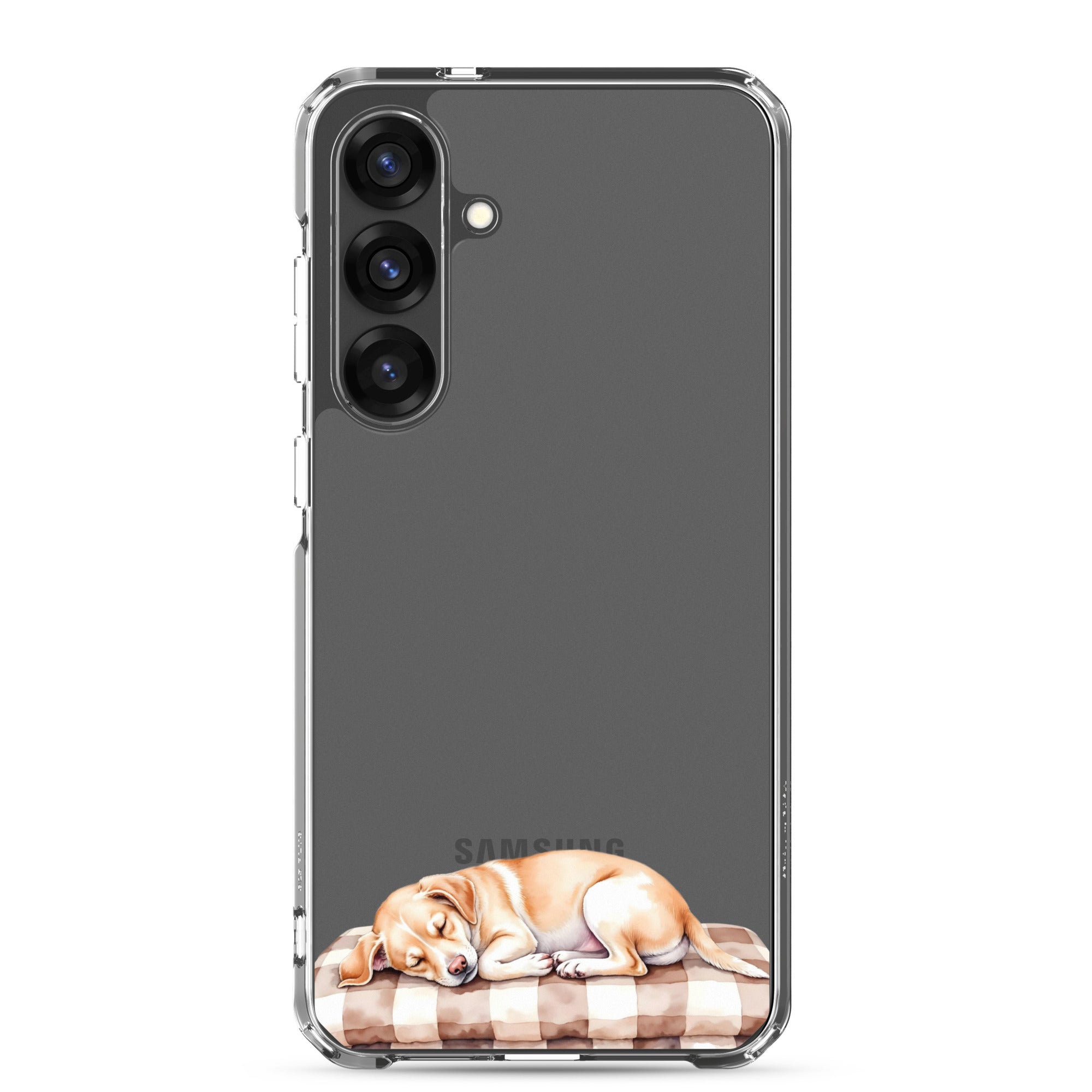 Sleeping Puppy Clear Case for Samsung Galaxy S25 Plus – Cozy Minimal Pet Protective Cover