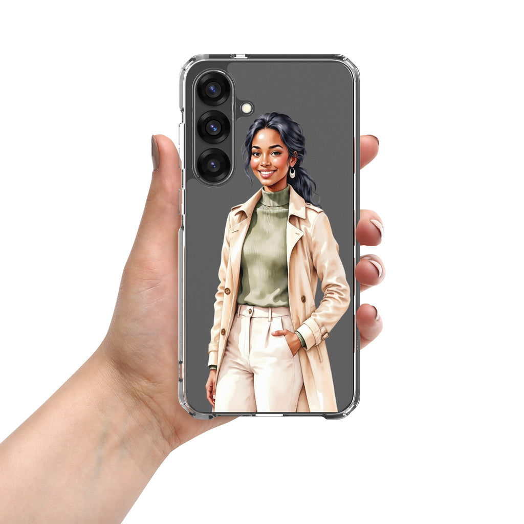 Elegant Fashion Woman Clear Case for Samsung Galaxy S25 Plus – Modern Illustration Protective Cover