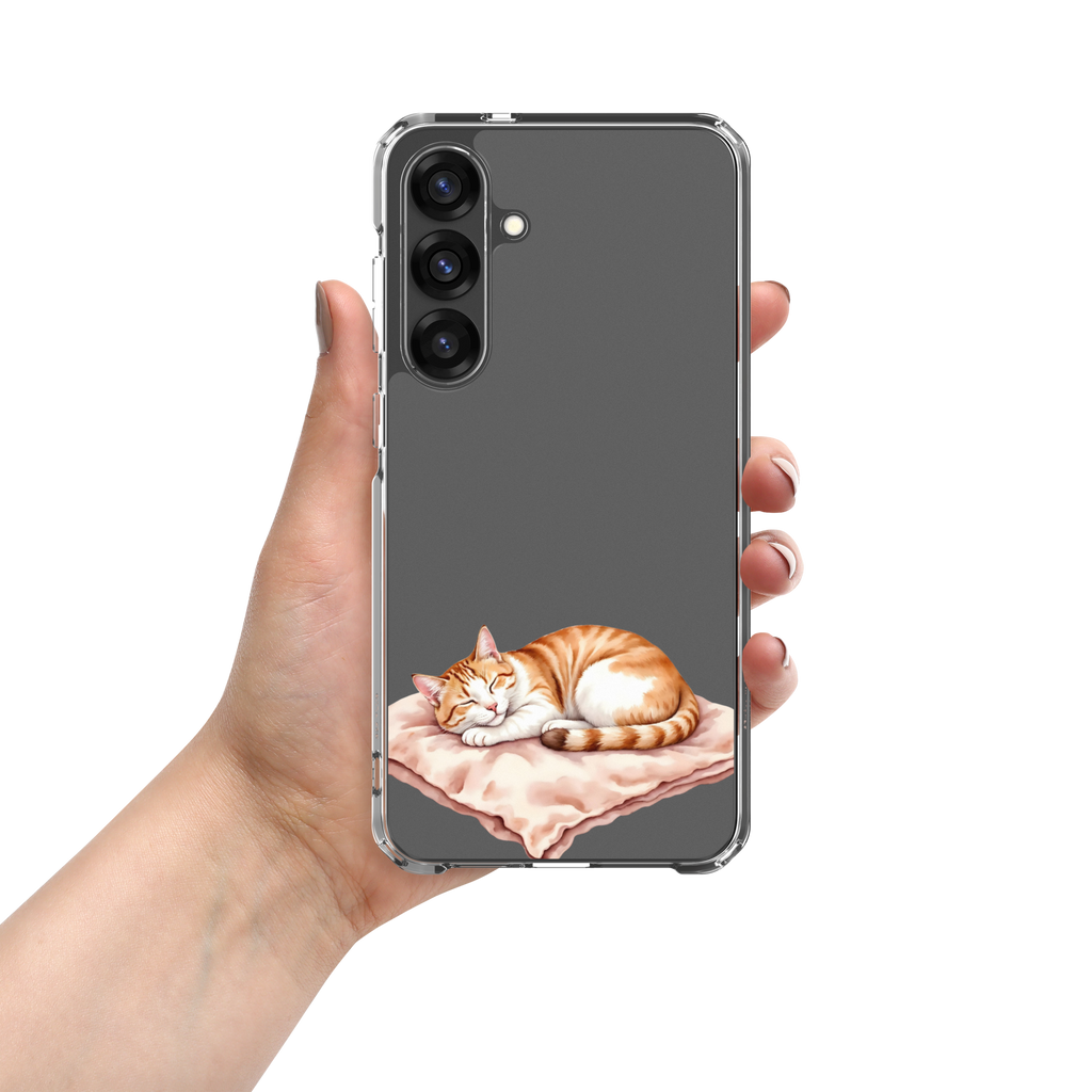 Sleeping Ginger Cat Clear Case for Samsung Galaxy S25 Plus – Cozy Minimal Animal Protective Cover