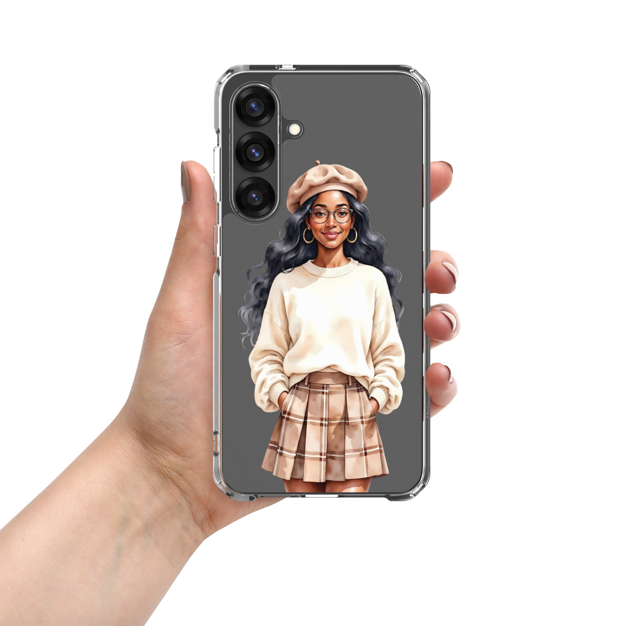 Chic Autumn Portrait Clear Case for Samsung Galaxy S25 Plus – Elegant Minimalist Protective Cover