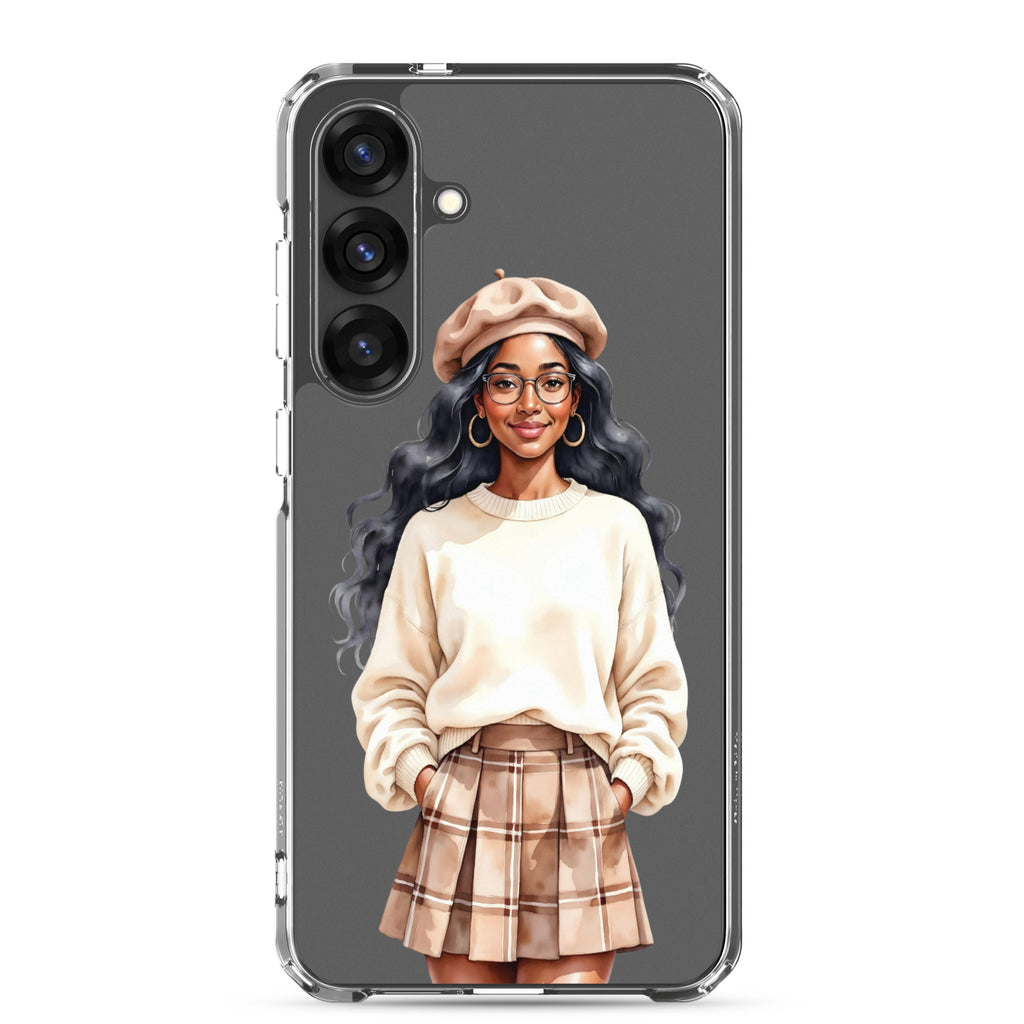 Chic Autumn Portrait Clear Case for Samsung Galaxy S25 Plus – Elegant Minimalist Protective Cover