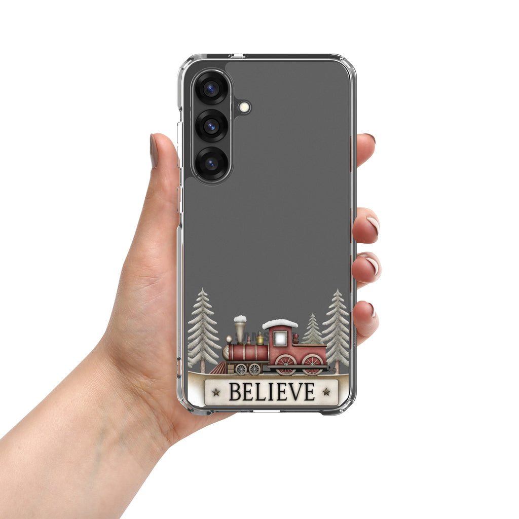 Believe Christmas Train Clear Case for Samsung Galaxy S25 Plus – Festive Holiday Protective Cover
