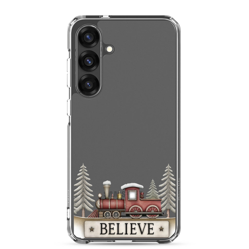 Believe Christmas Train Clear Case for Samsung Galaxy S25 Plus – Festive Holiday Protective Cover
