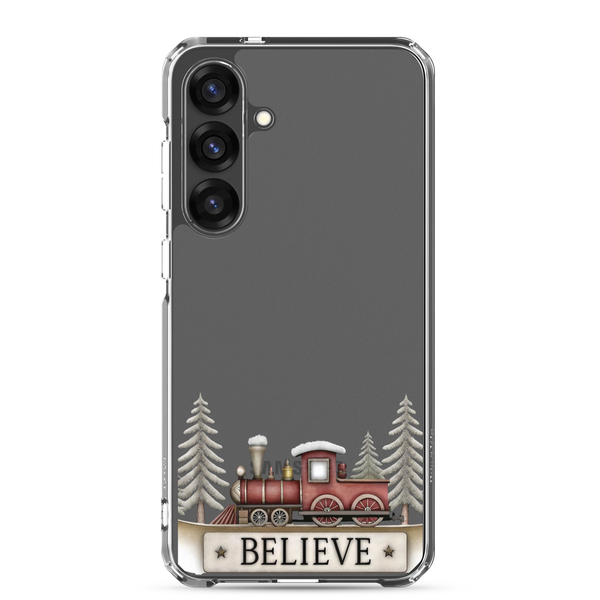 Believe Christmas Train Clear Case for Samsung Galaxy S25 Plus – Festive Holiday Protective Cover